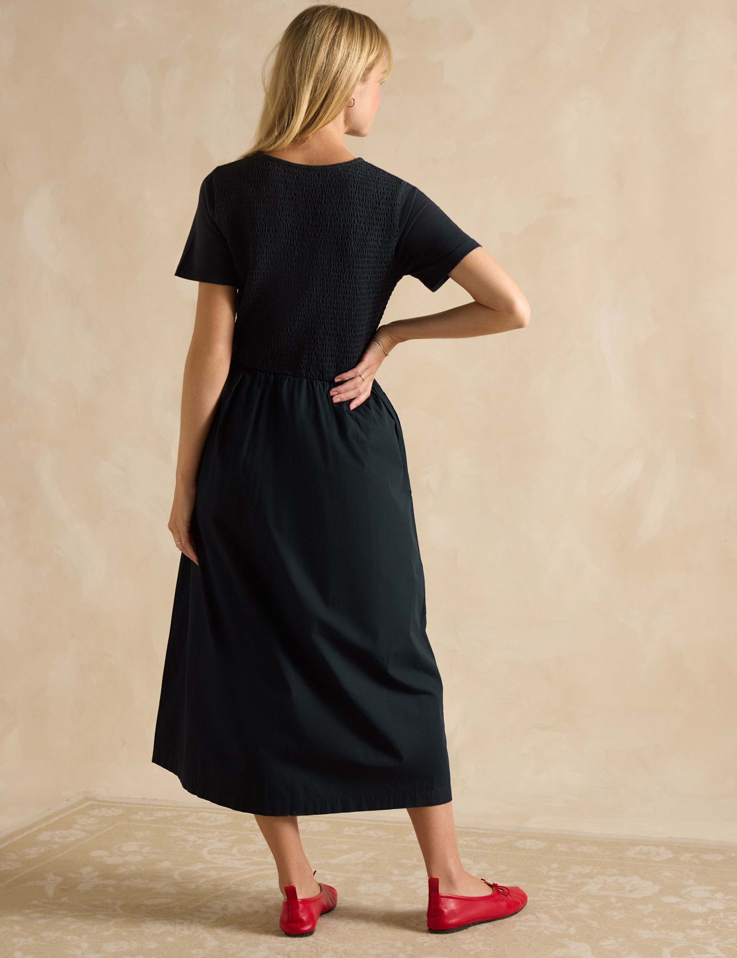 Pure Cotton Shirred Waisted Midaxi Dress 4 of 7