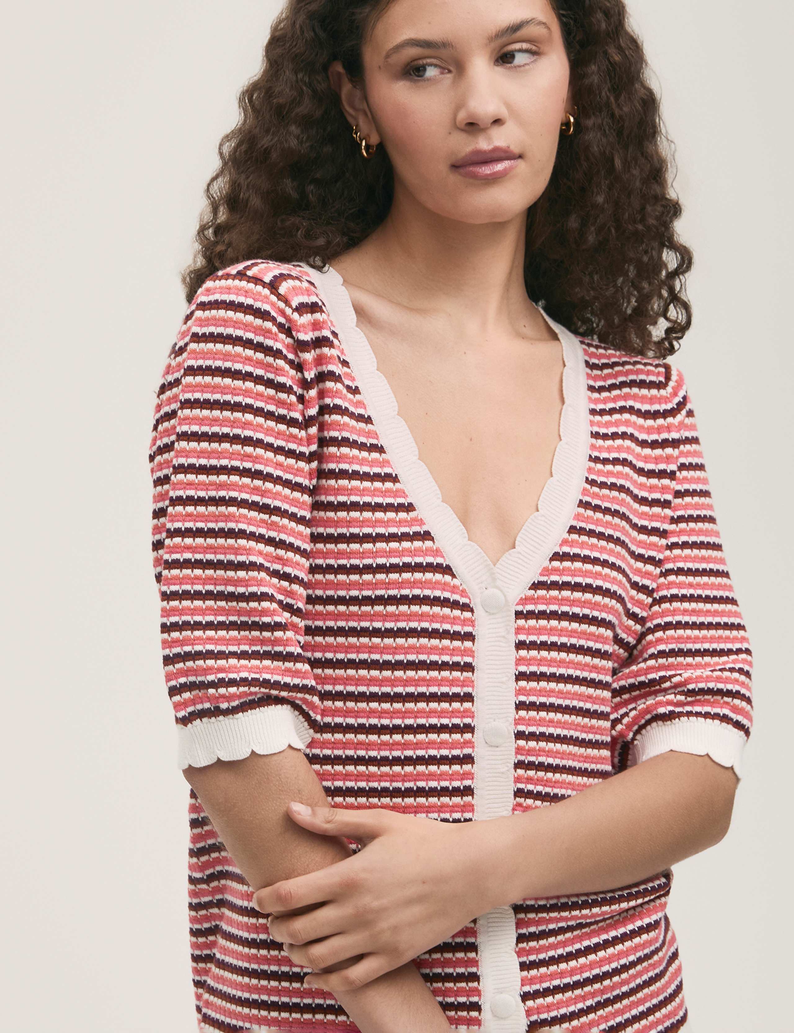 Pure Cotton Striped Short Sleeve Cardigan 4 of 4