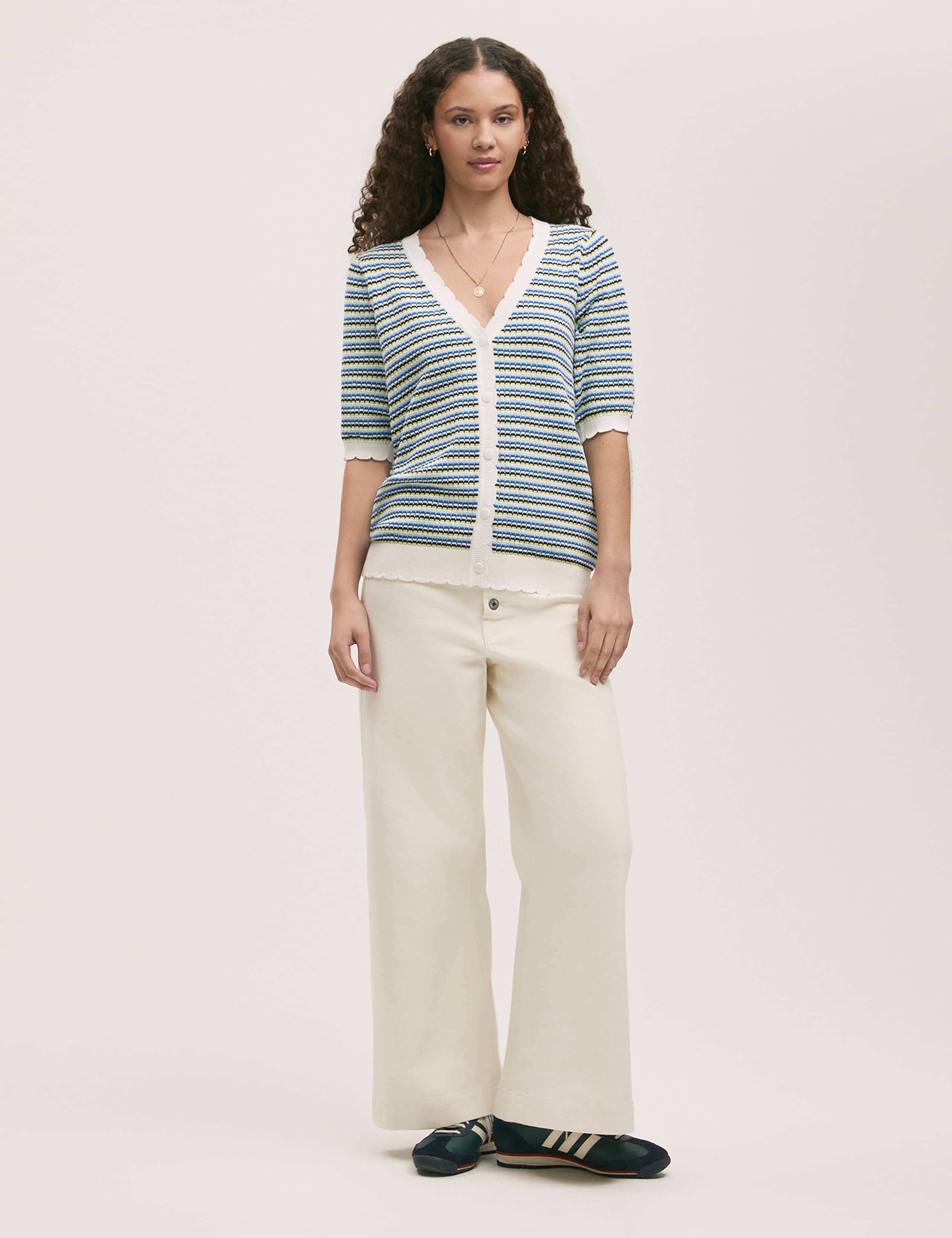 Pure Cotton Striped Short Sleeve Cardigan 2 of 4
