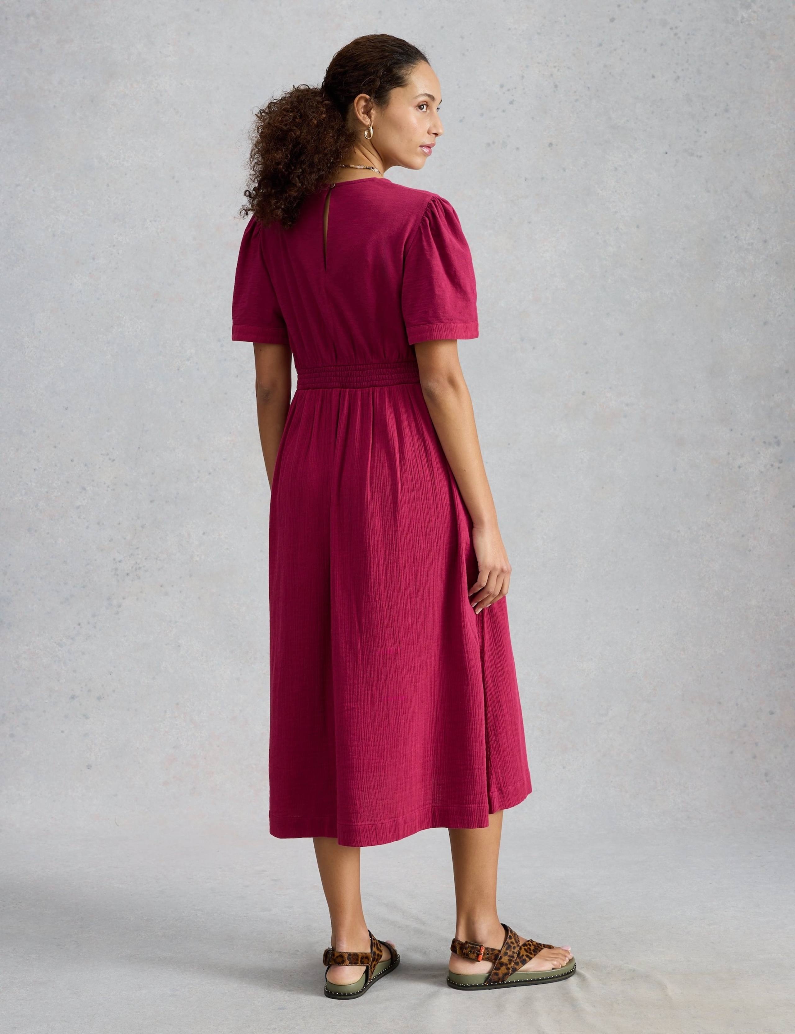 Pure Cotton V-Neck Textured Midi Waisted Dress 3 of 6