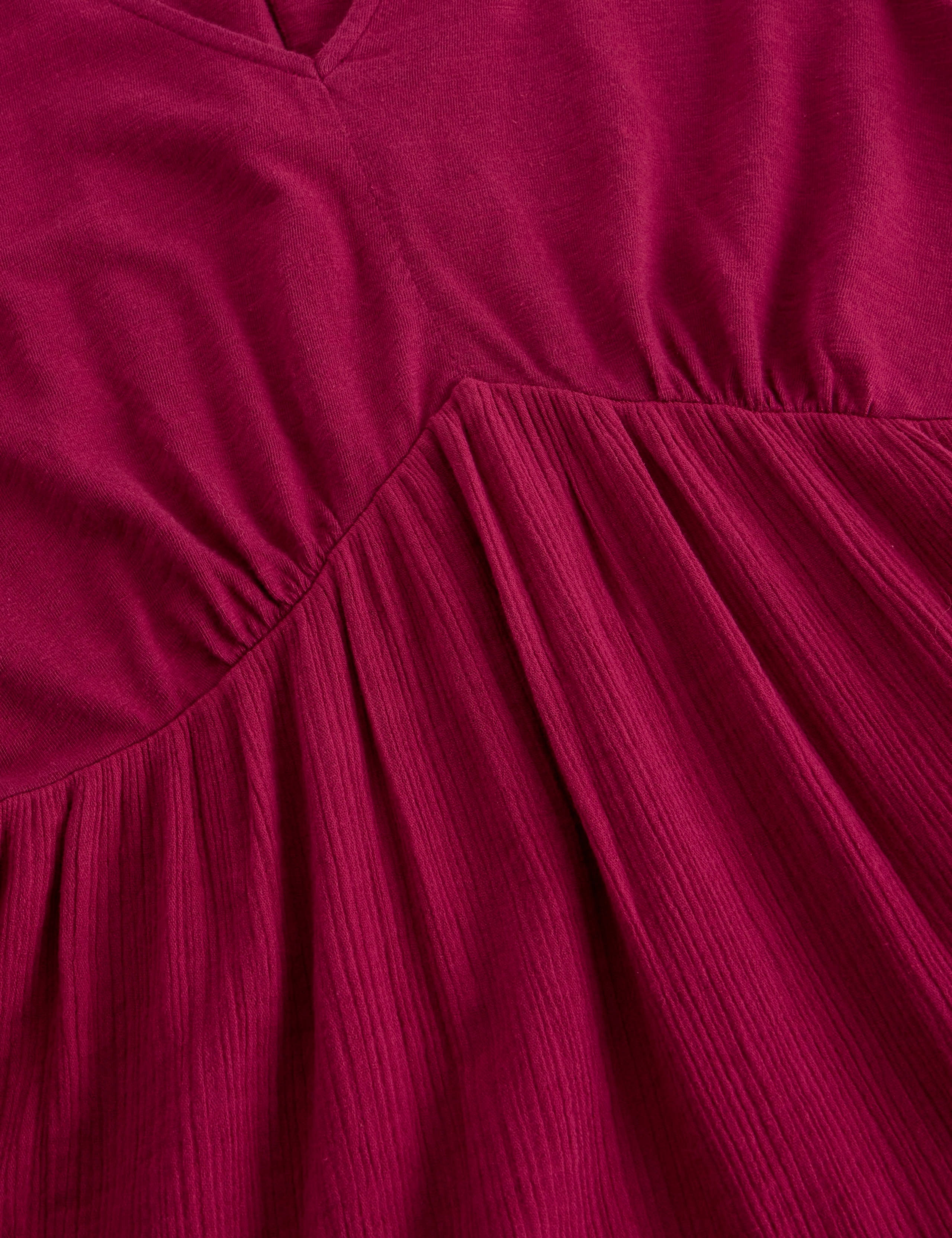Pure Cotton V-Neck Textured Midi Waisted Dress 5 of 6
