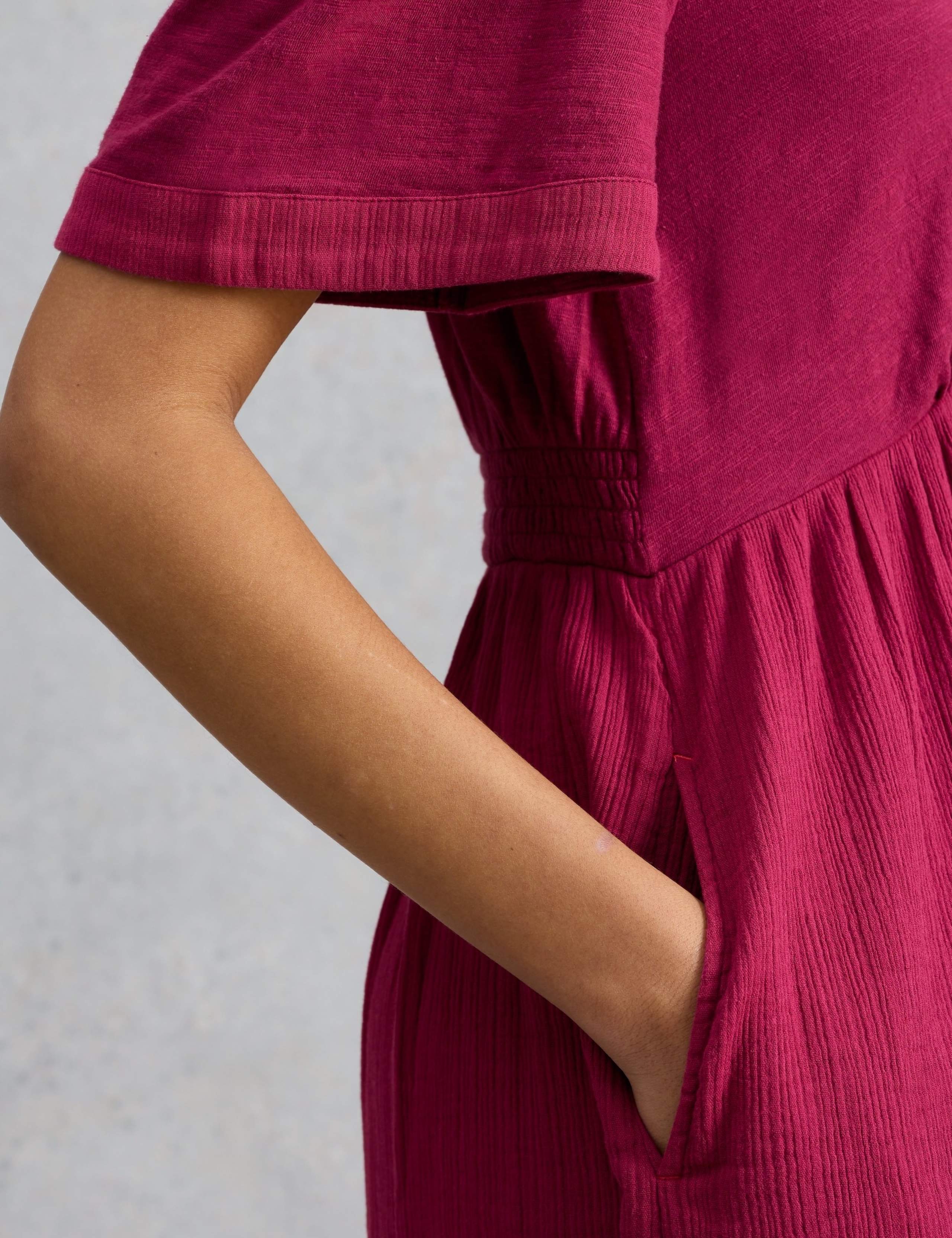 Pure Cotton V-Neck Textured Midi Waisted Dress 6 of 6