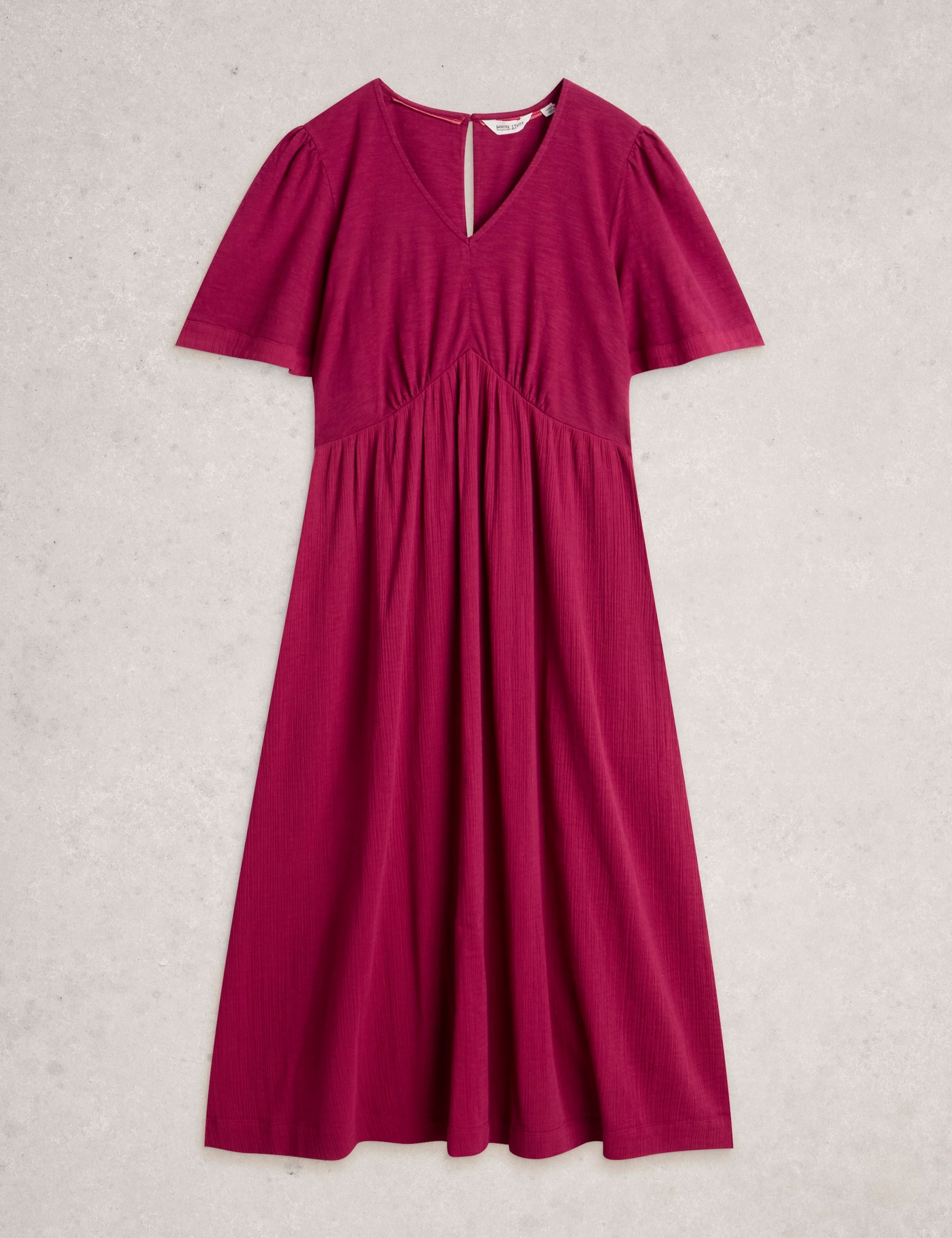 Pure Cotton V-Neck Textured Midi Waisted Dress 2 of 6
