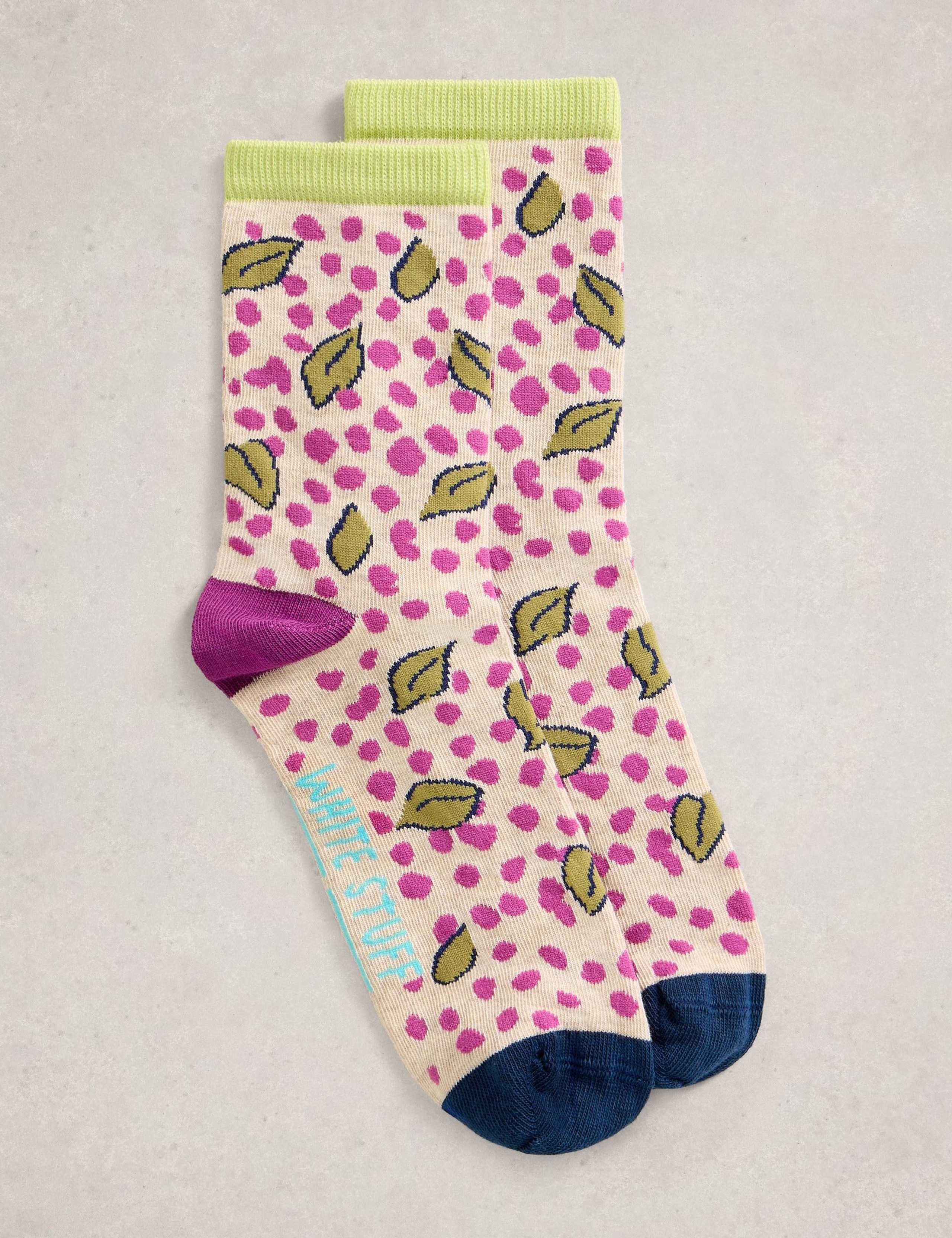 Cotton Rich Floral Ankle High Socks 1 of 2