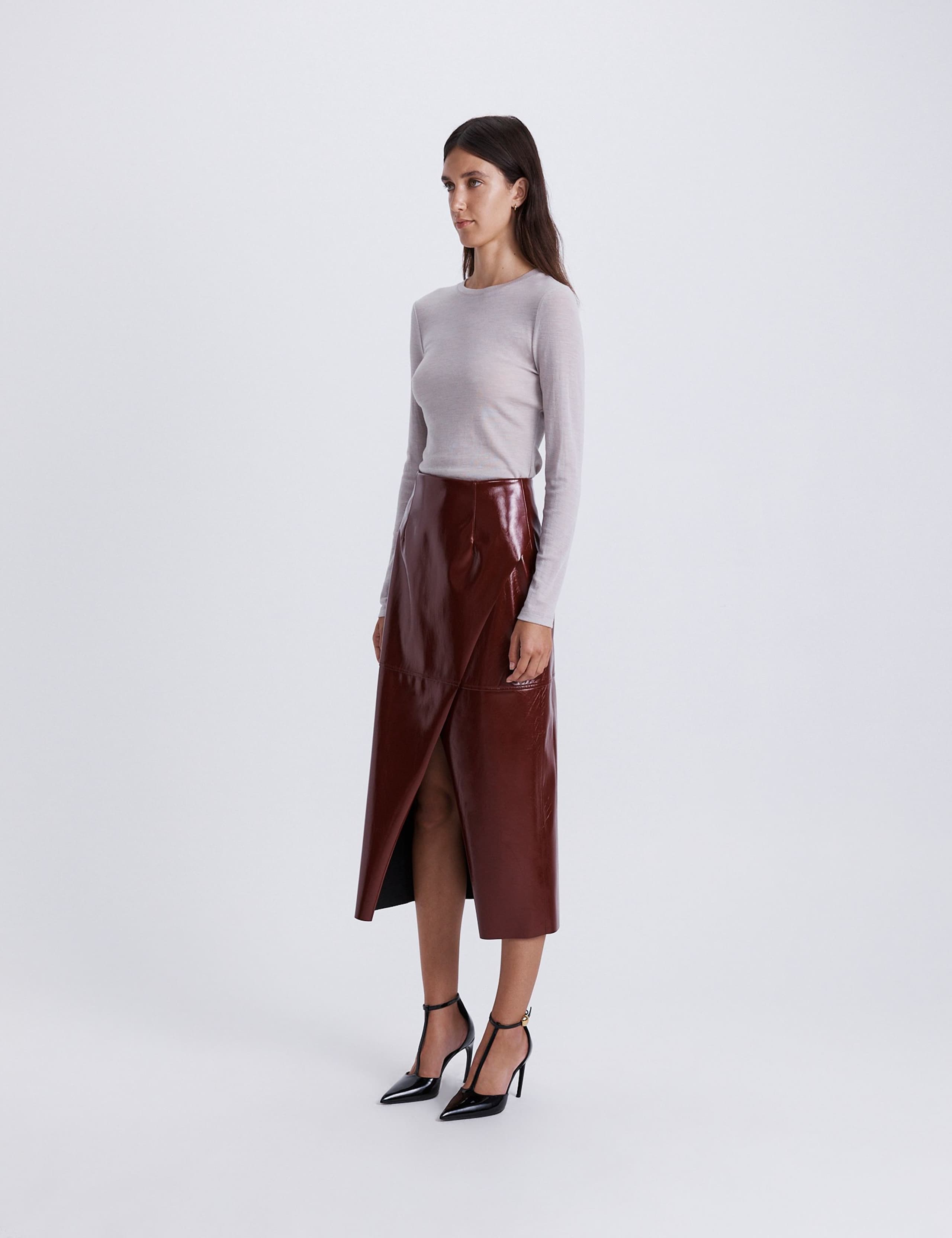 Faux Leather Midi Wrap Skirt 3 of 8