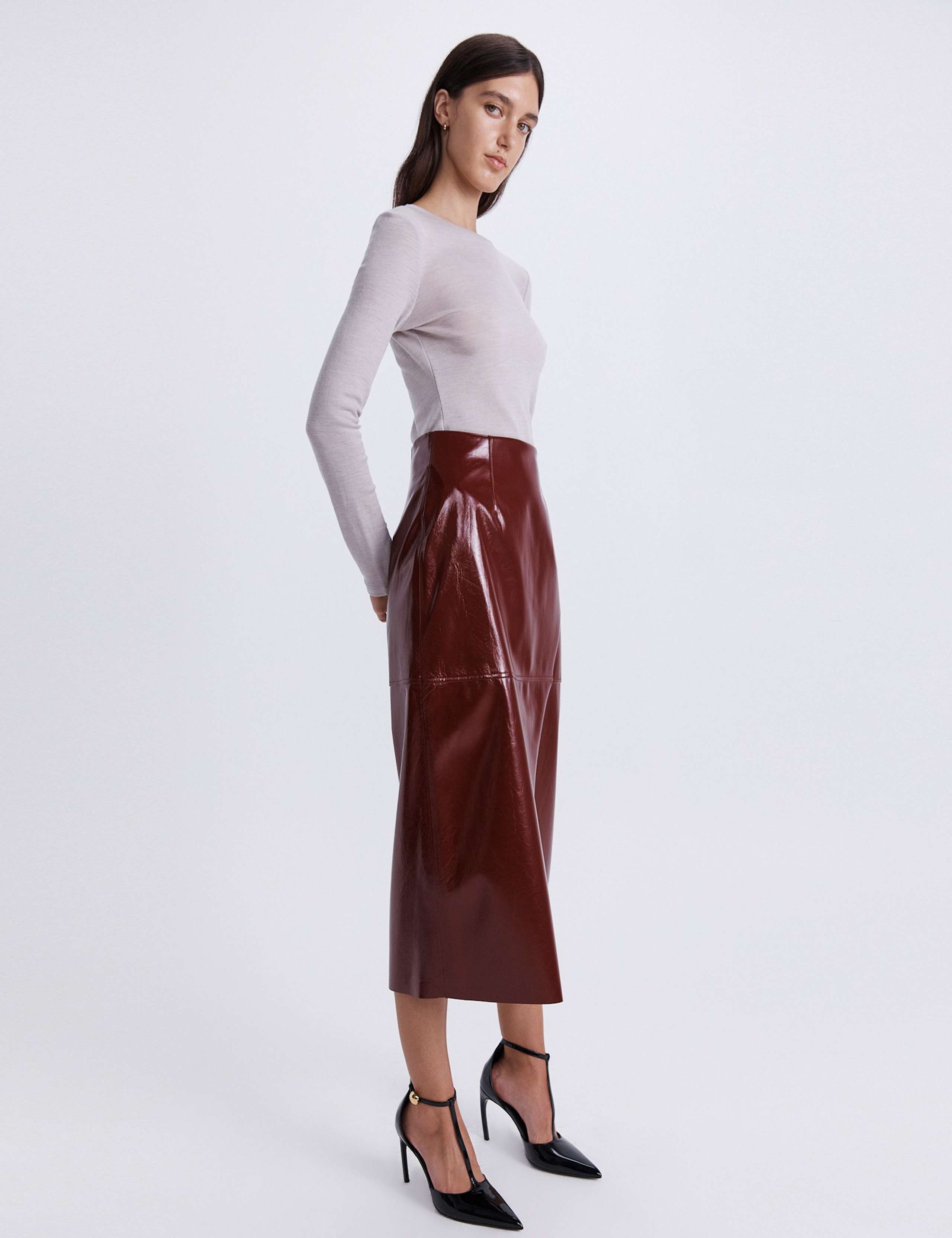 Faux Leather Midi Wrap Skirt 4 of 8