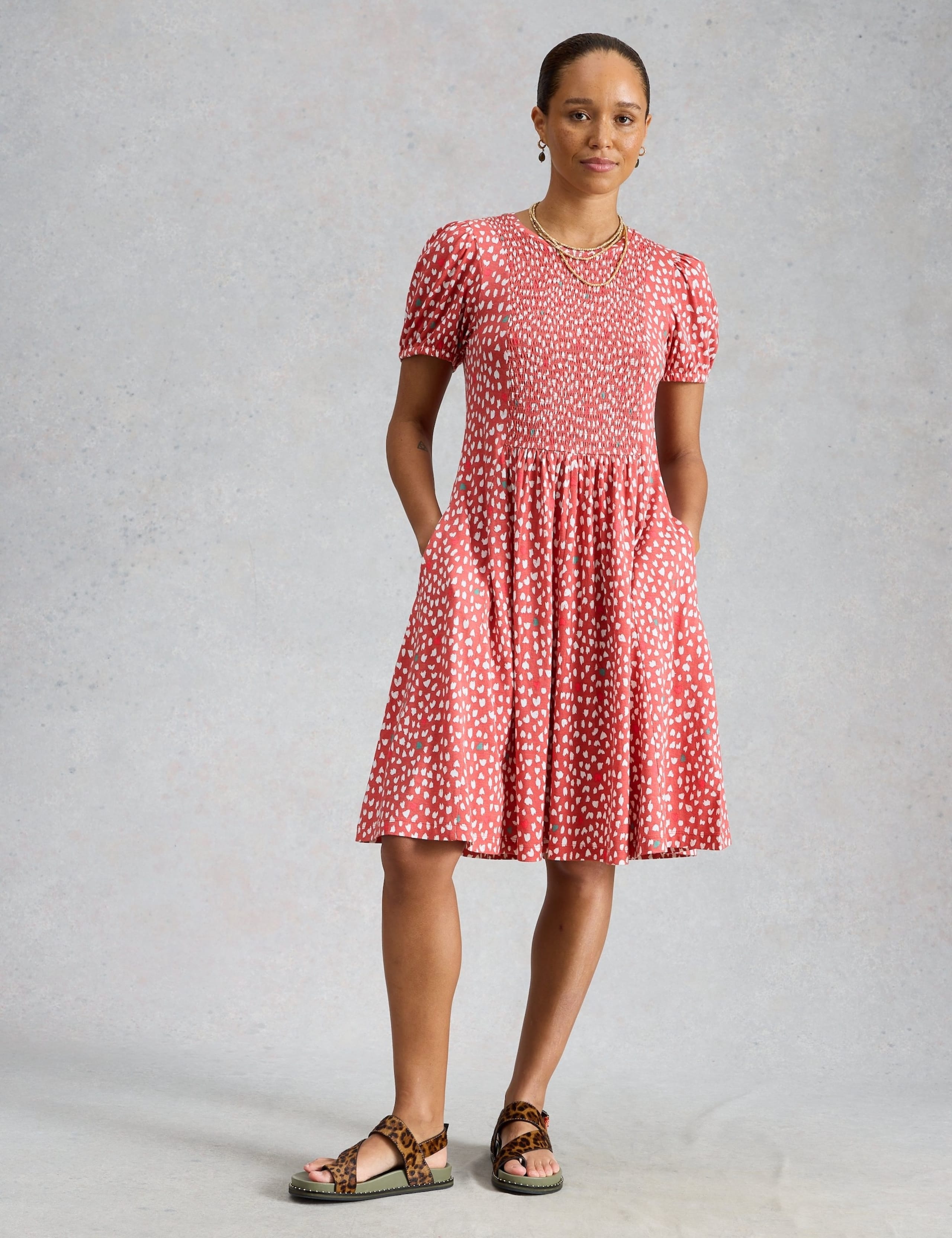 Cotton Blend Printed Knee Length Skater Dress 4 of 6