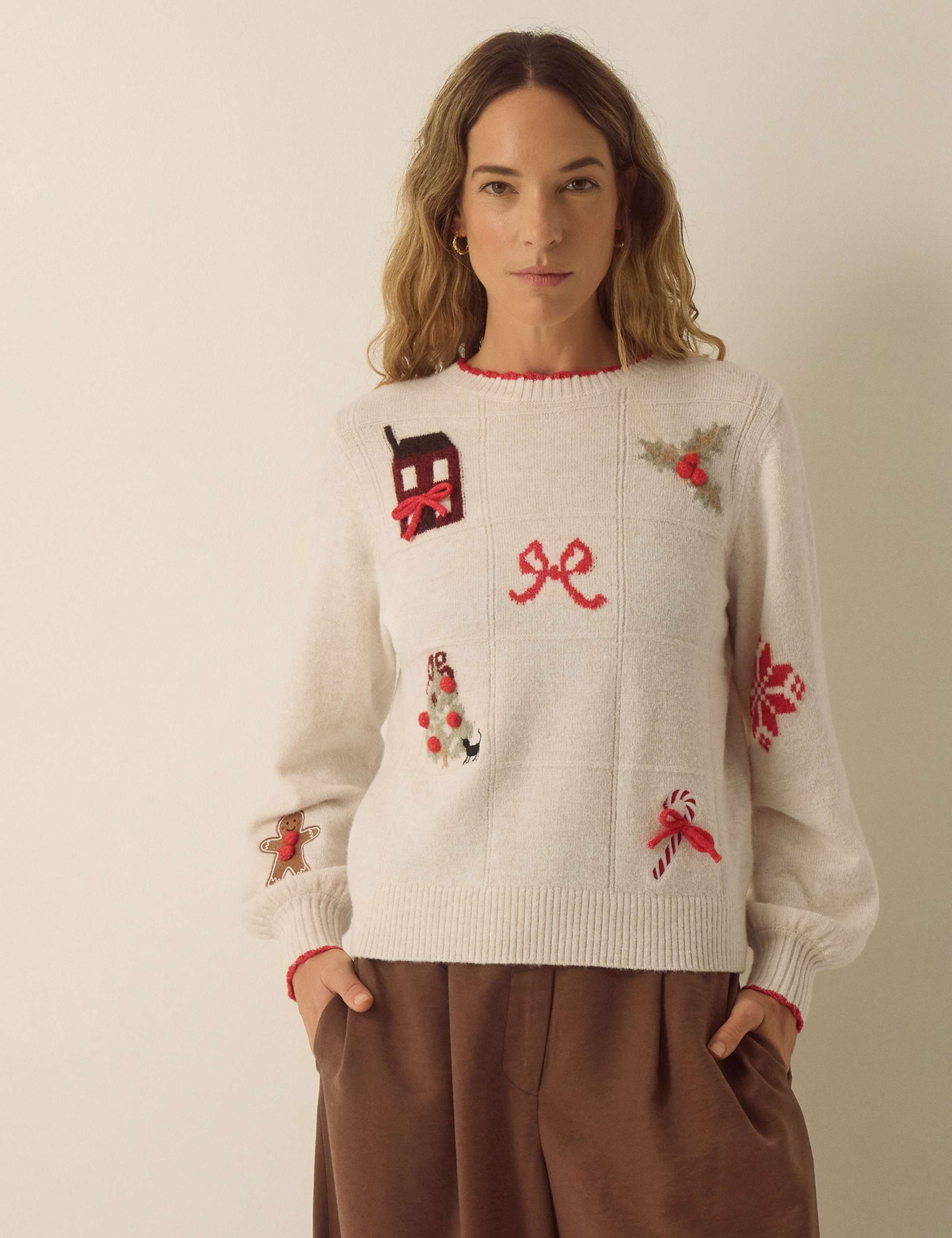 Printed Christmas Crew Neck Jumper 1 of 4