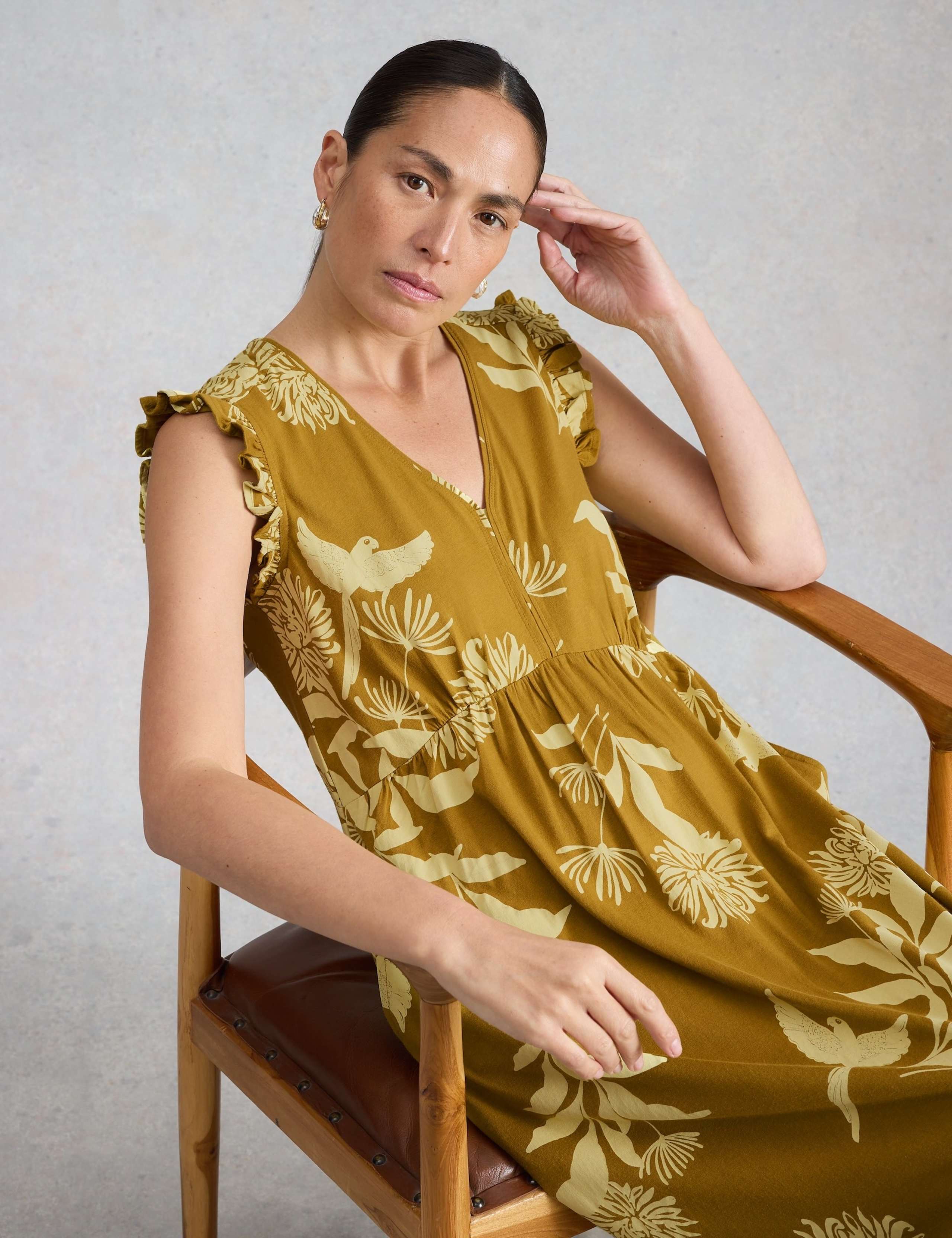 Cotton Modal Floral V-Neck Maxi Waisted Dress 4 of 6