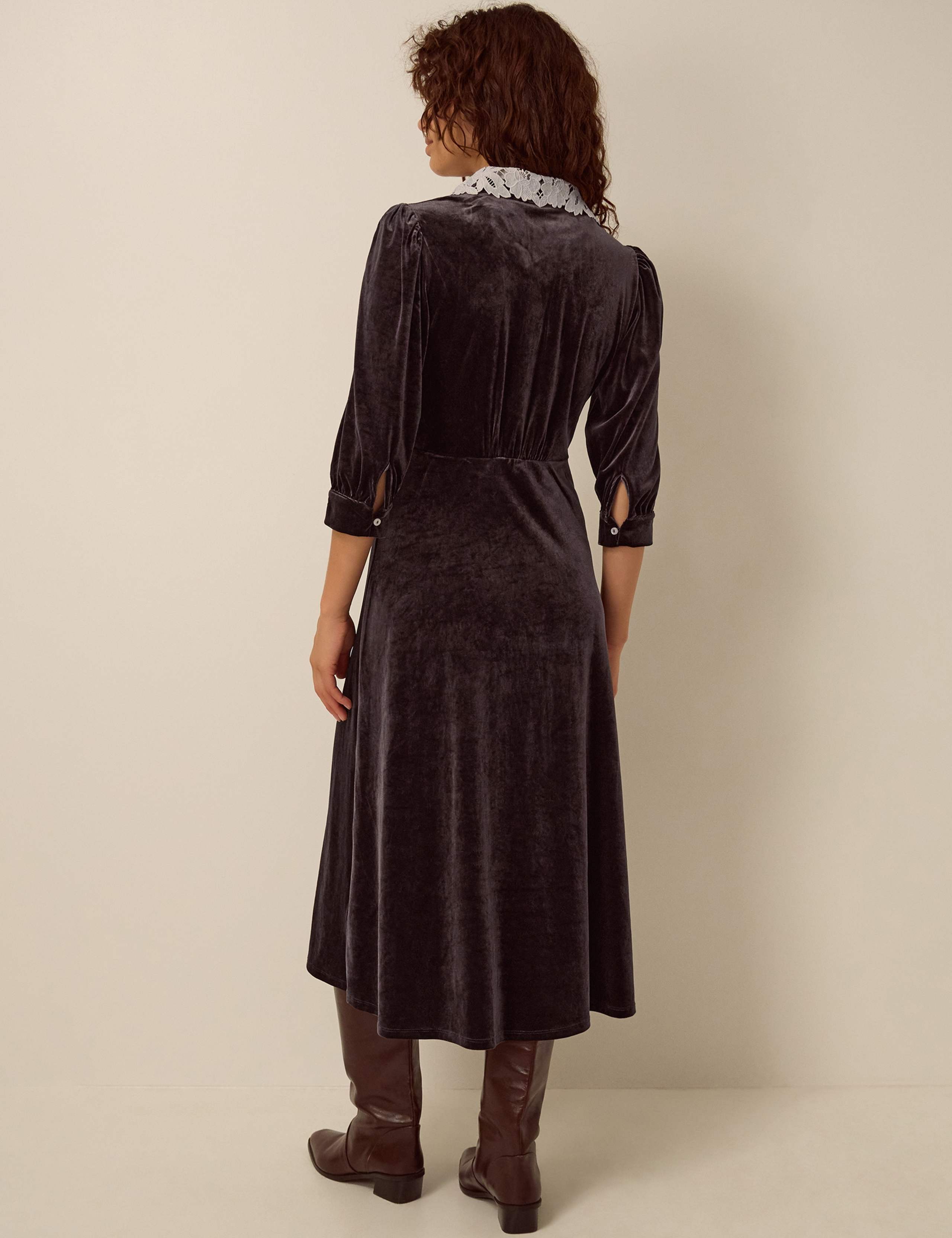 Velvet Lace Collar Midi Dress 2 of 4
