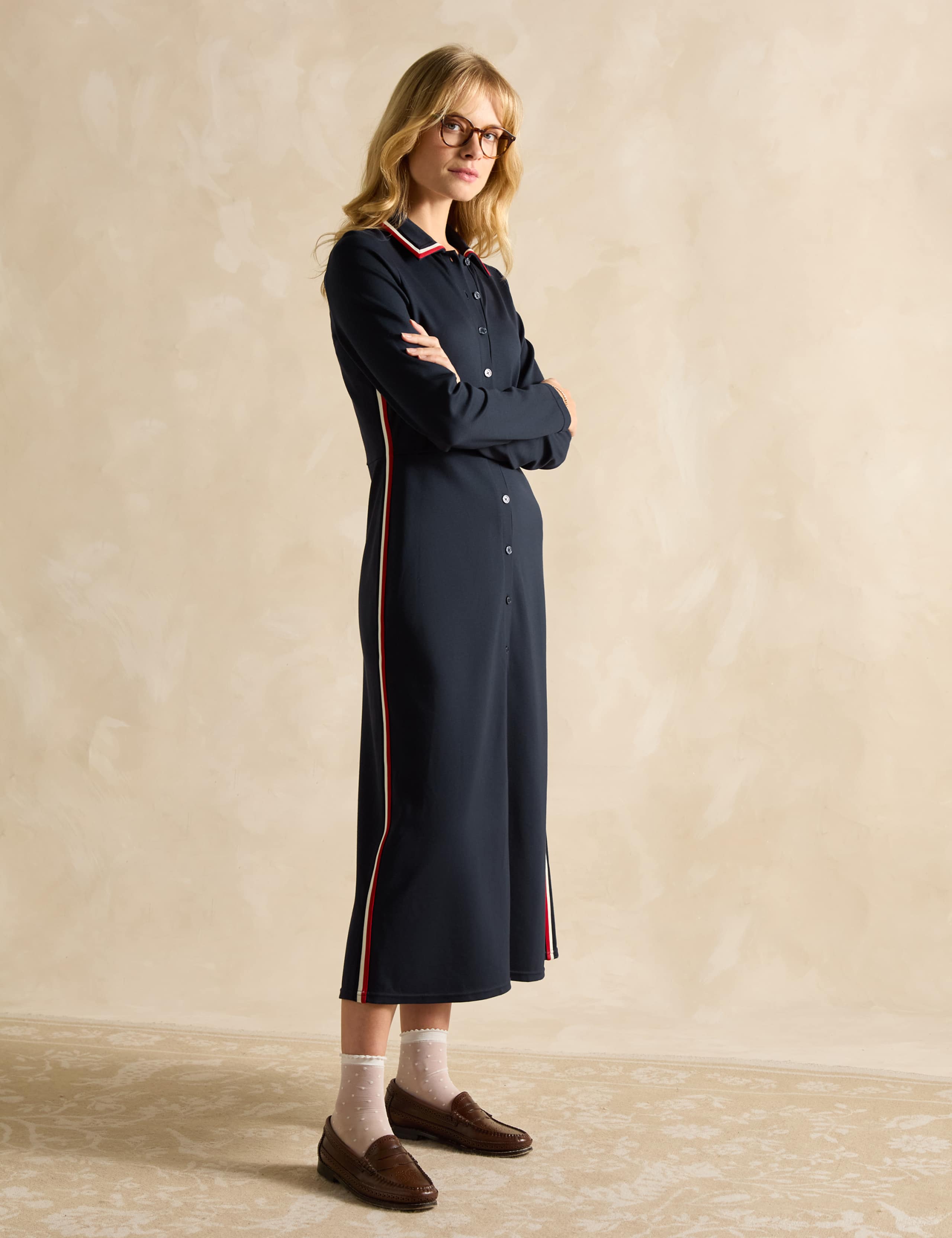 Jersey Patterned Collared Midaxi Shirt Dress 2 of 6