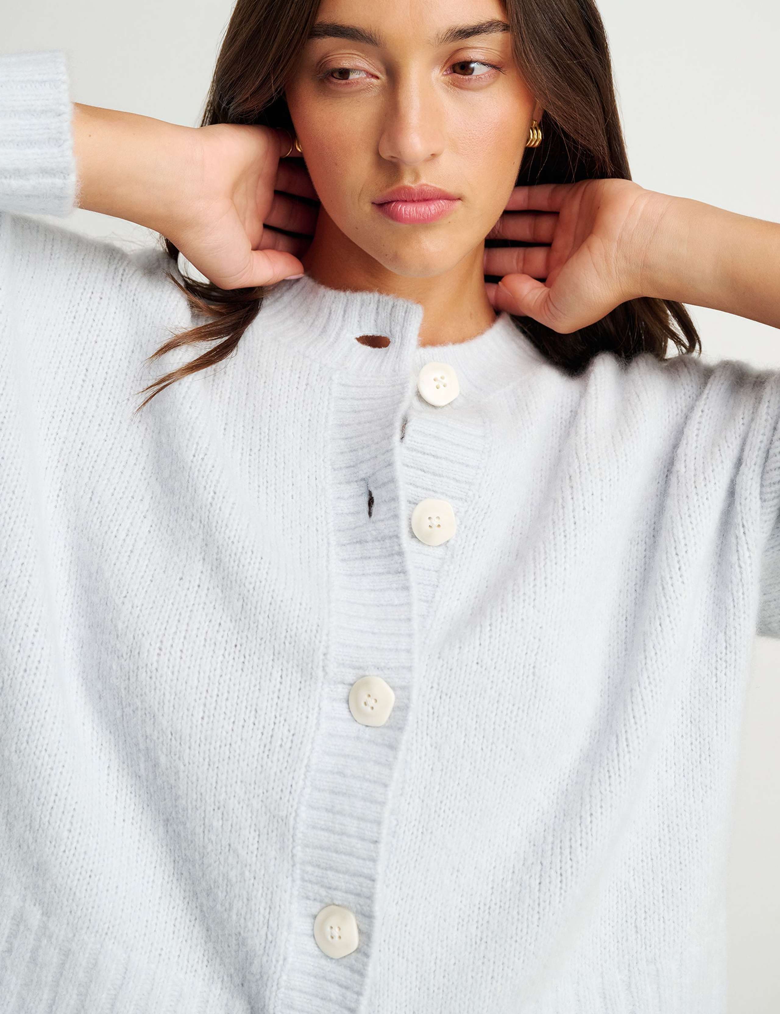 Wool Blend Crew Neck Cardigan with Alpaca 6 of 7