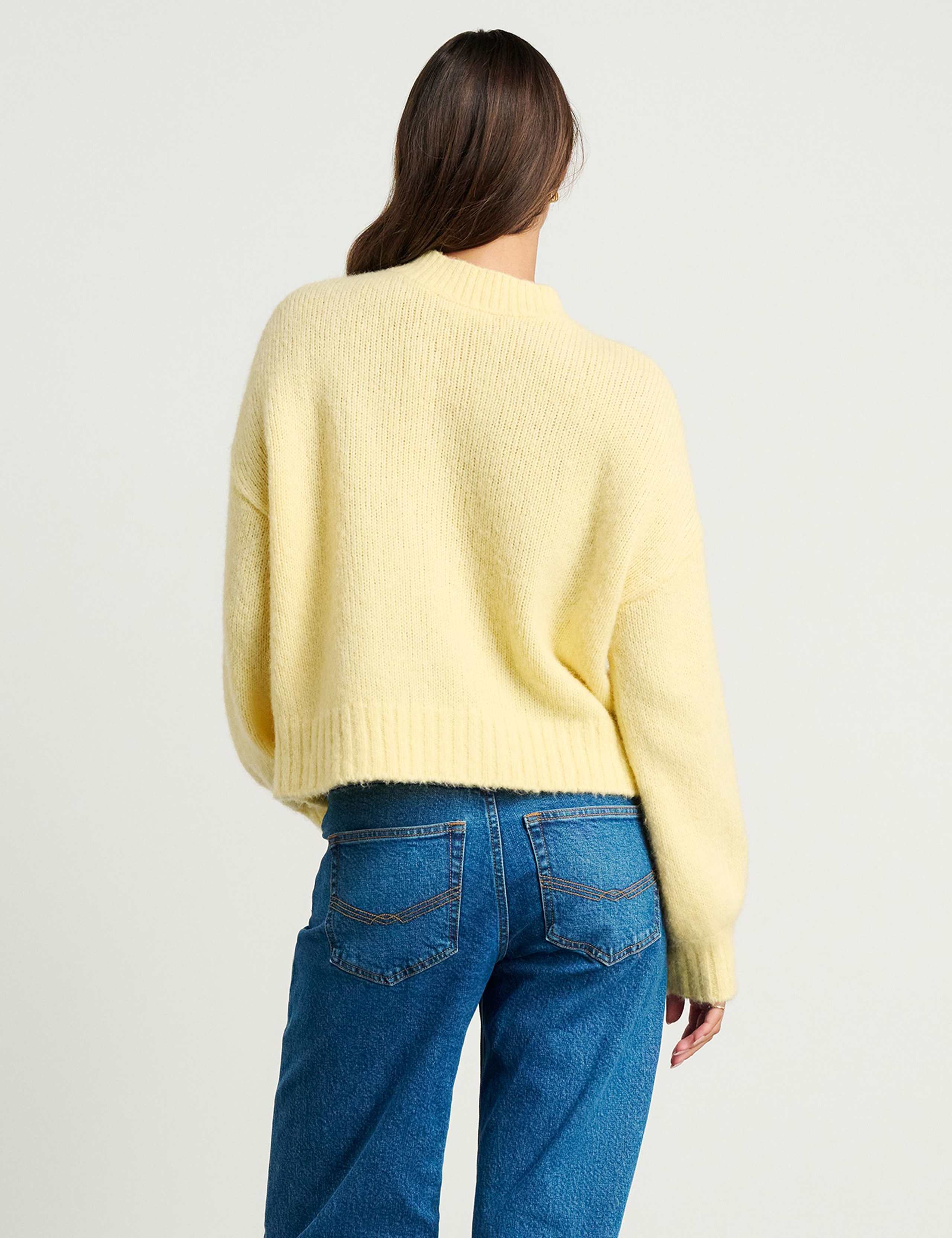 Wool Blend Crew Neck Cardigan with Alpaca 3 of 6