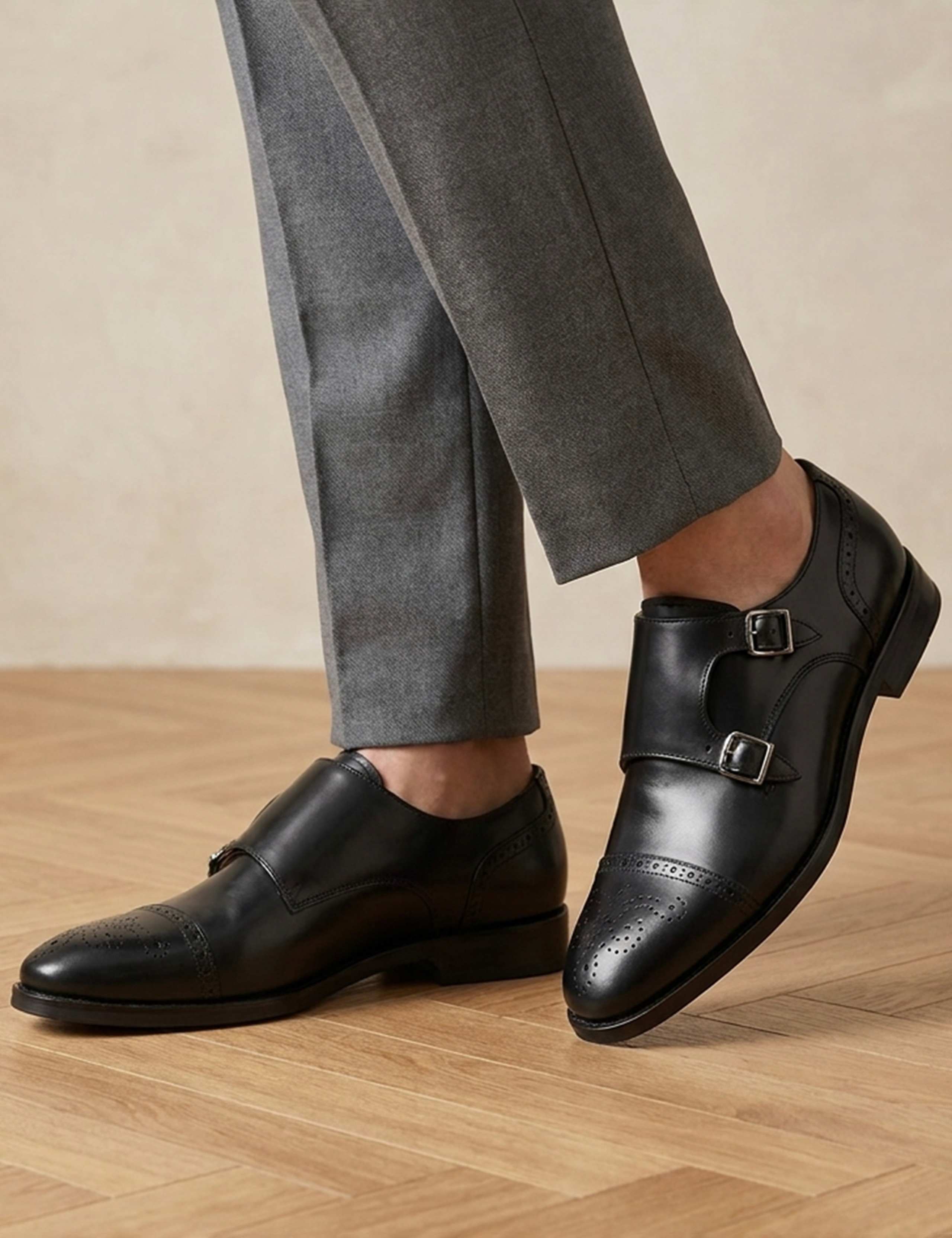 Leather Double Monk Strap Shoes 1 of 6