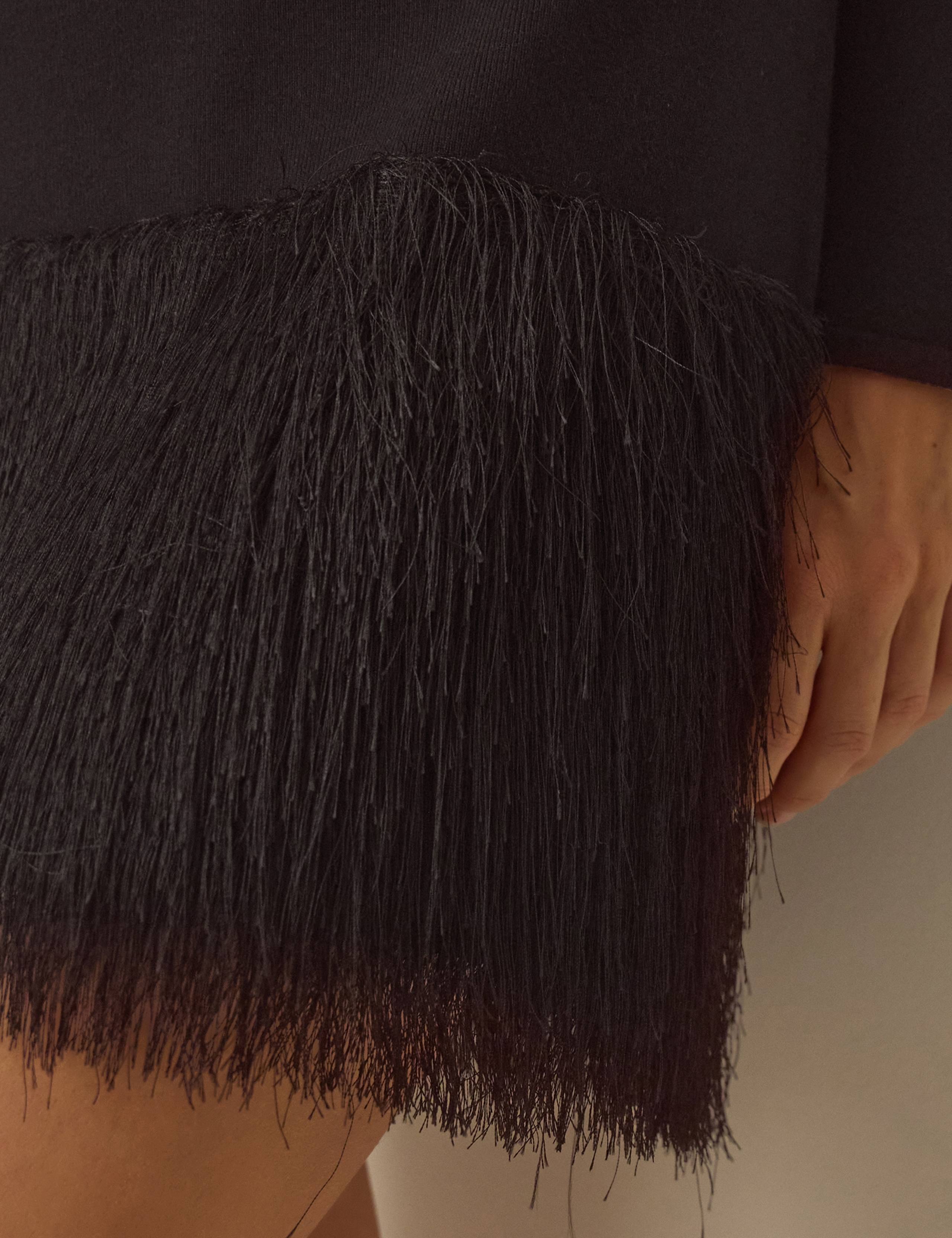 Fringed Slash Neck Mini Dress 4 of 4