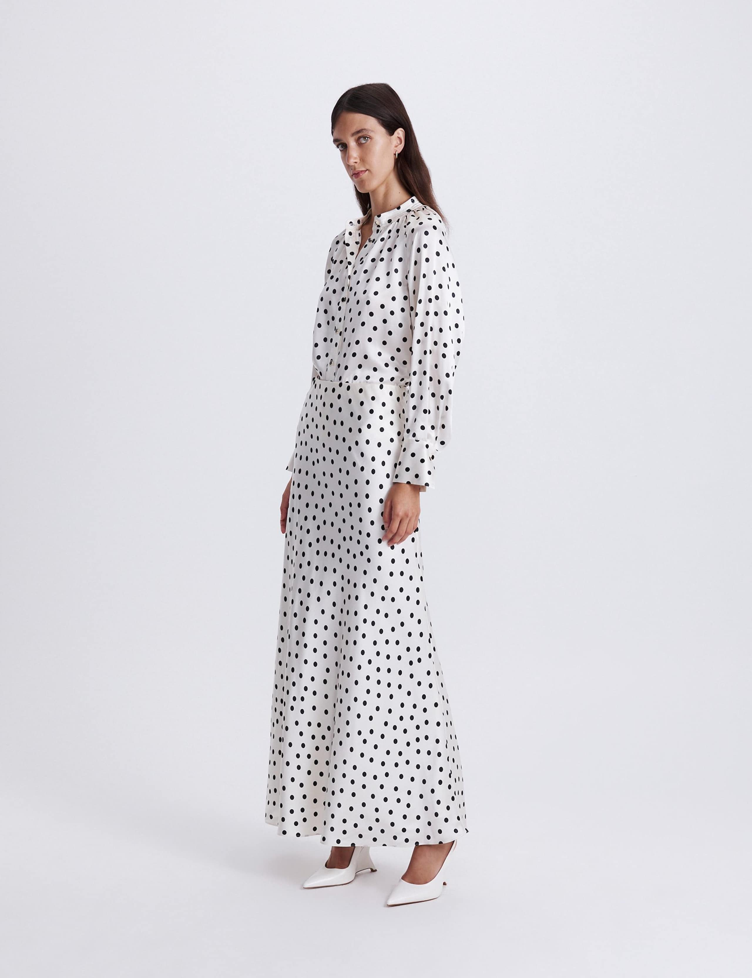 Pure Silk Polka Dot Maxi A-Line Skirt 3 of 5