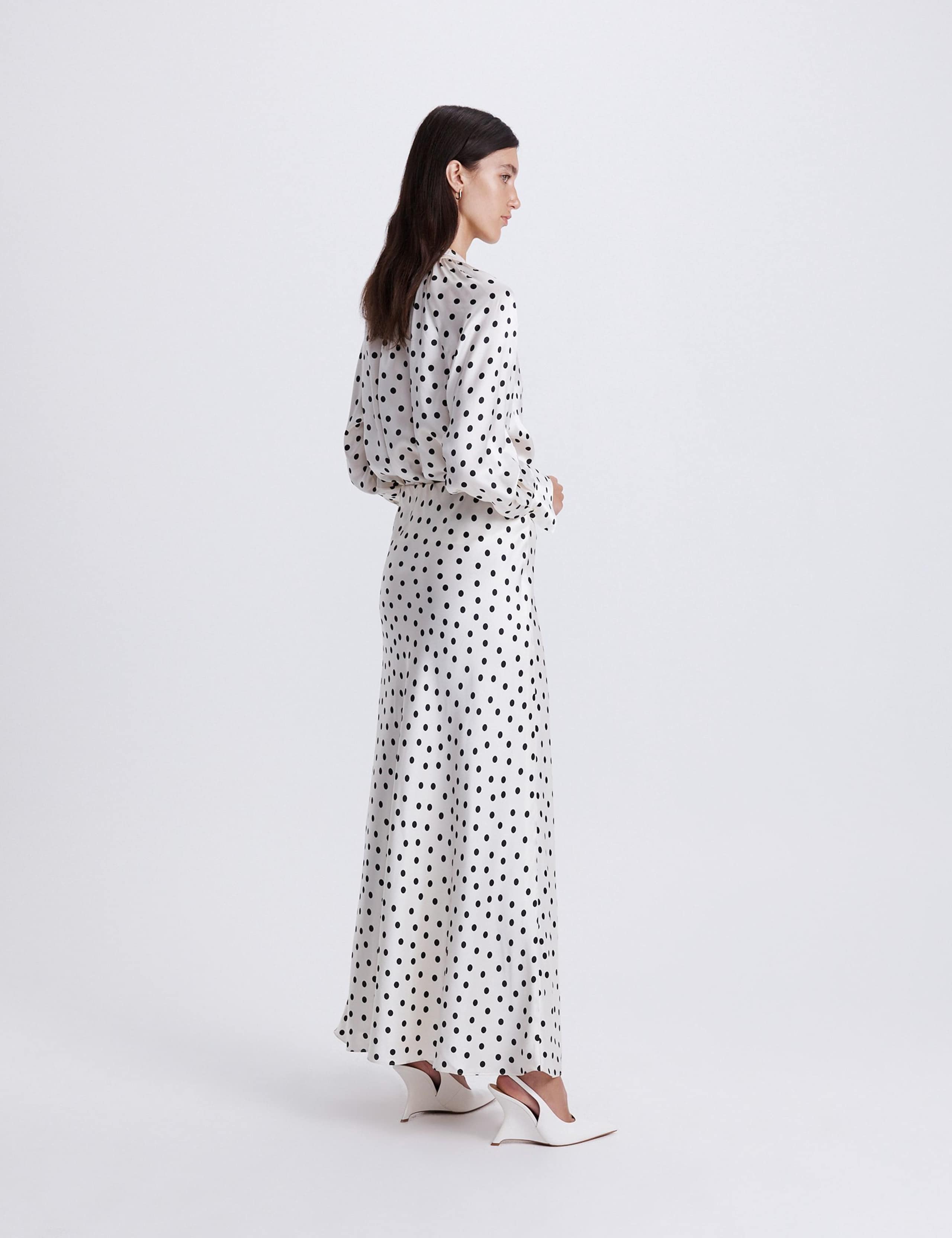 Pure Silk Polka Dot Maxi A-Line Skirt 4 of 5