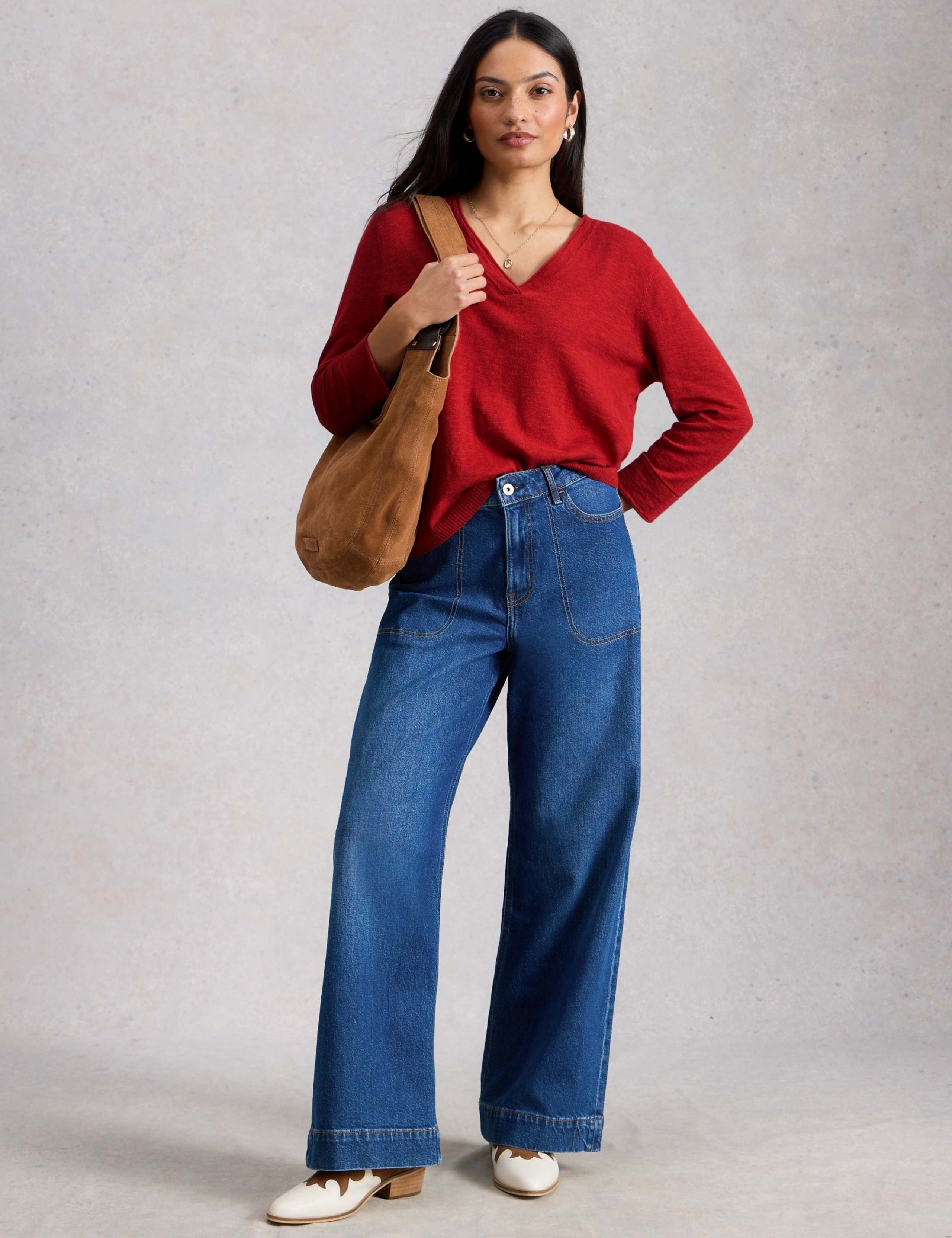 Linen Blend V-Neck Jumper 1 of 6