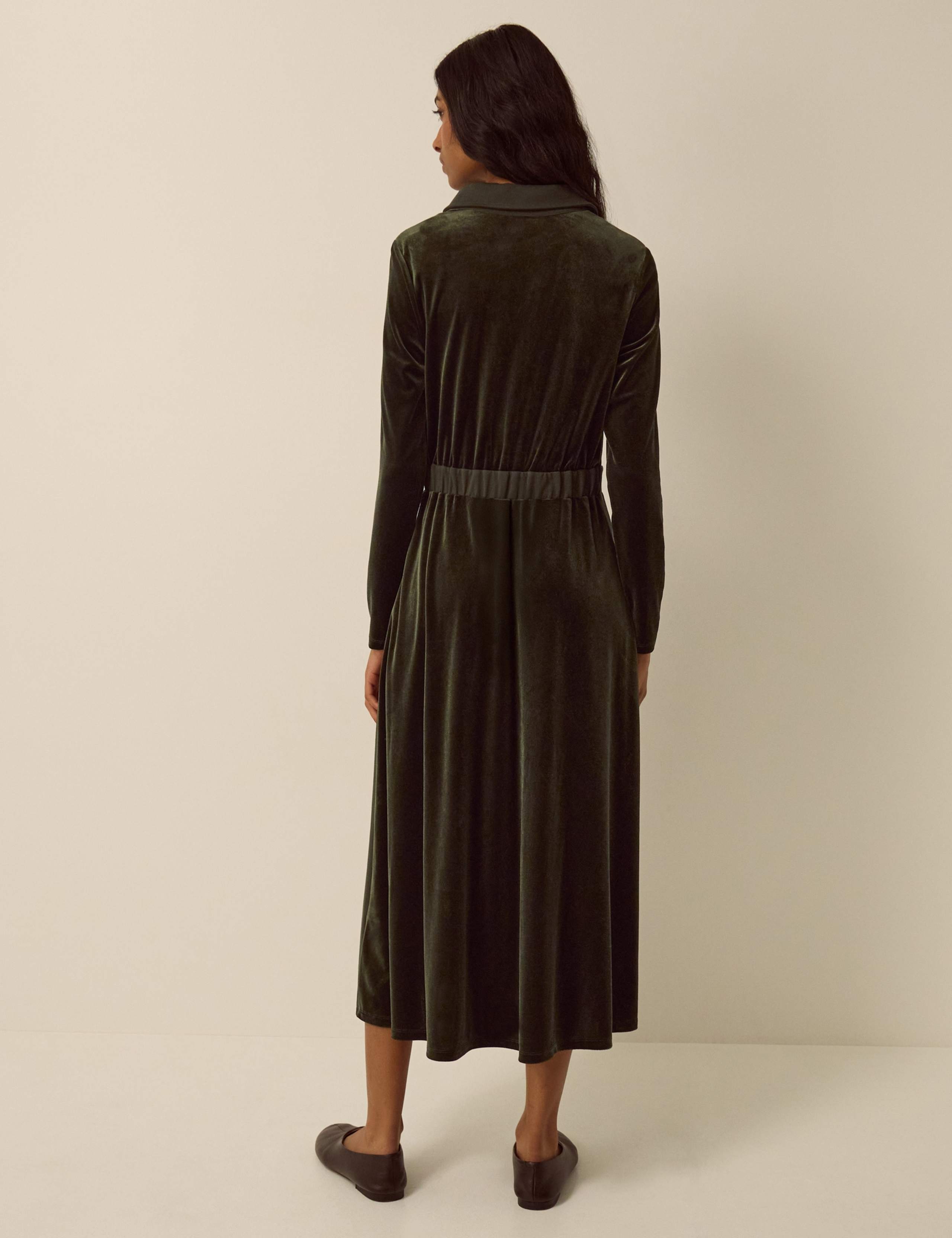 Velvet Collared Neck Zip Up Midi Dress 2 of 4