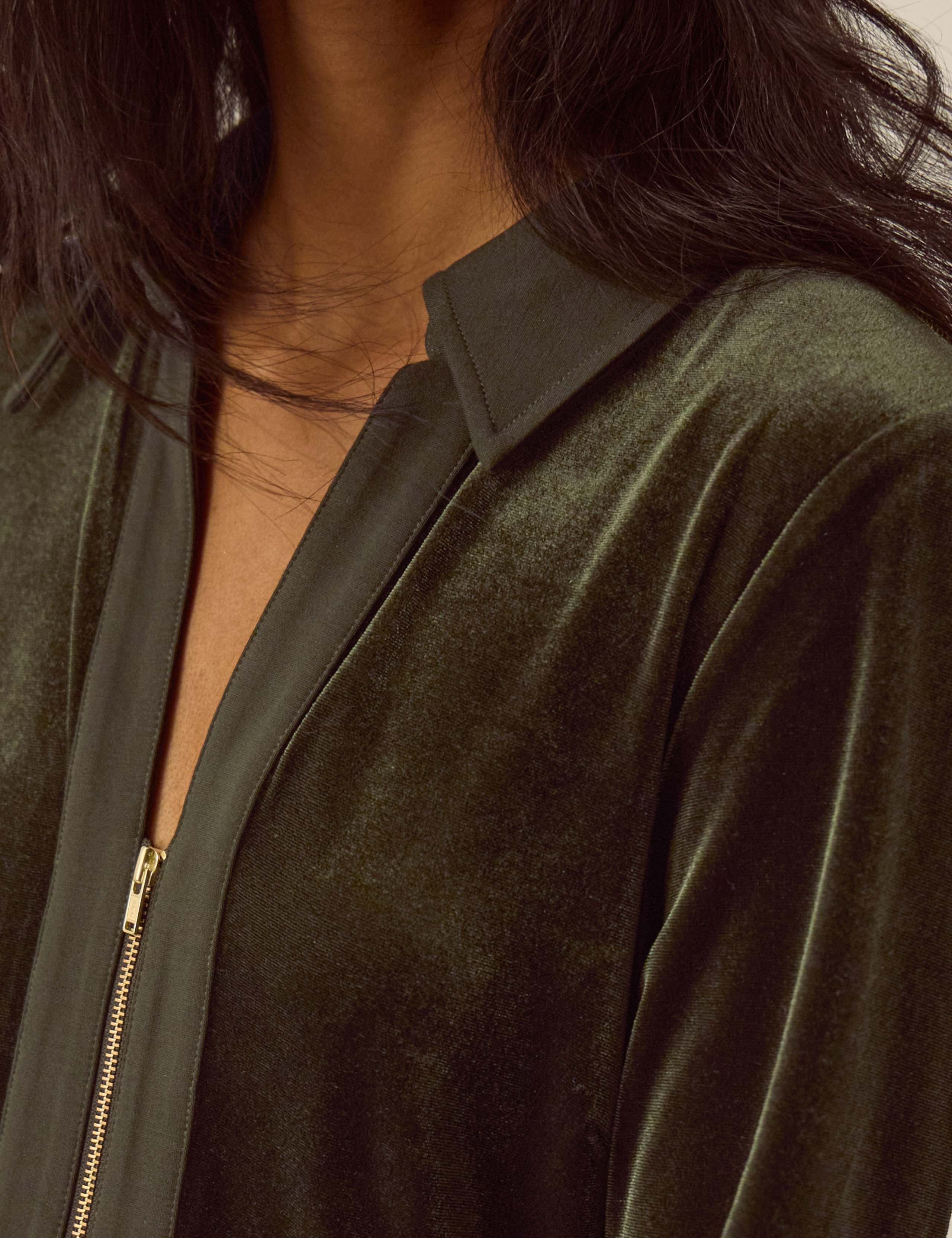 Velvet Collared Neck Zip Up Midi Dress 4 of 4