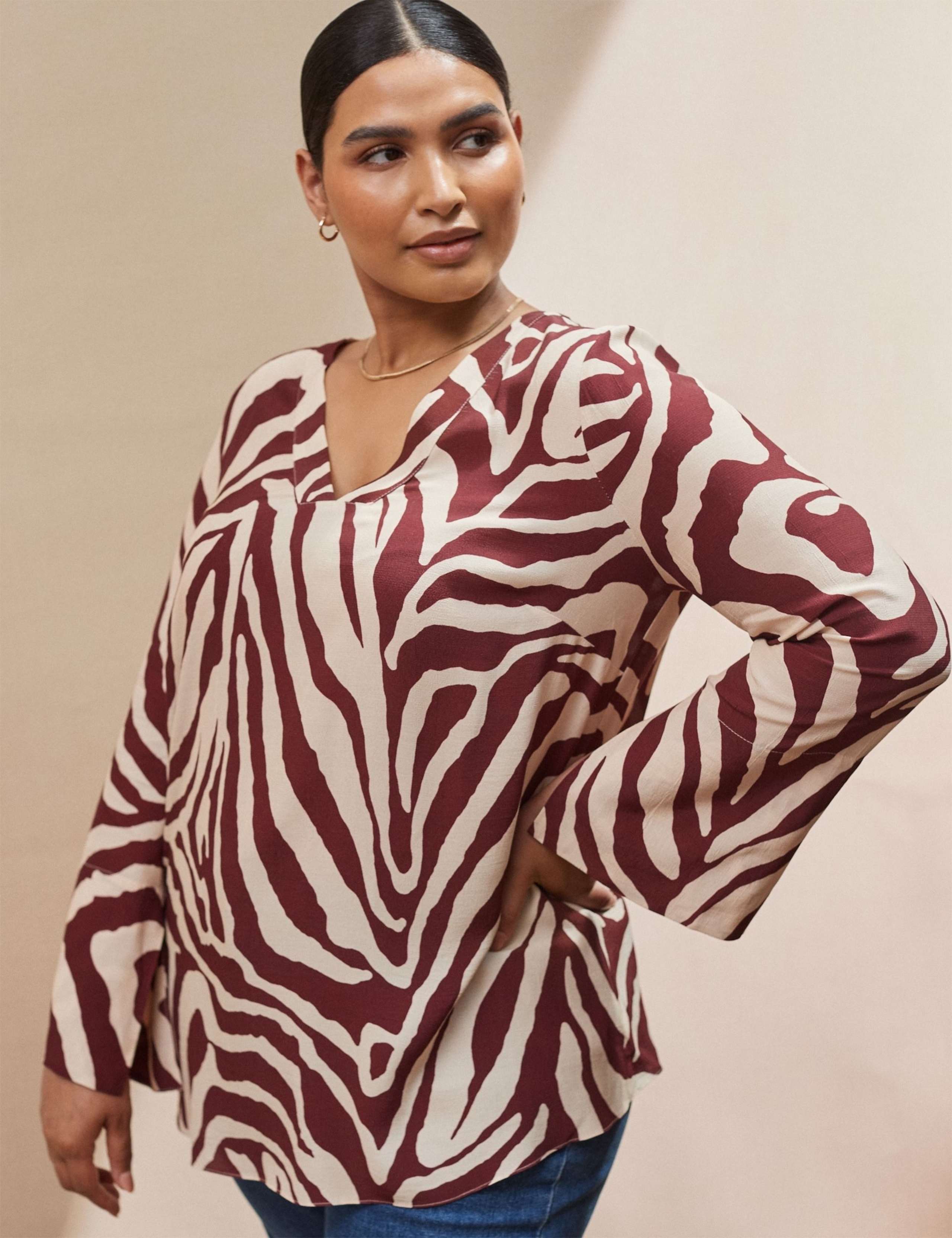 Animal Print V-Neck Split Sleeve Blouse 2 of 4
