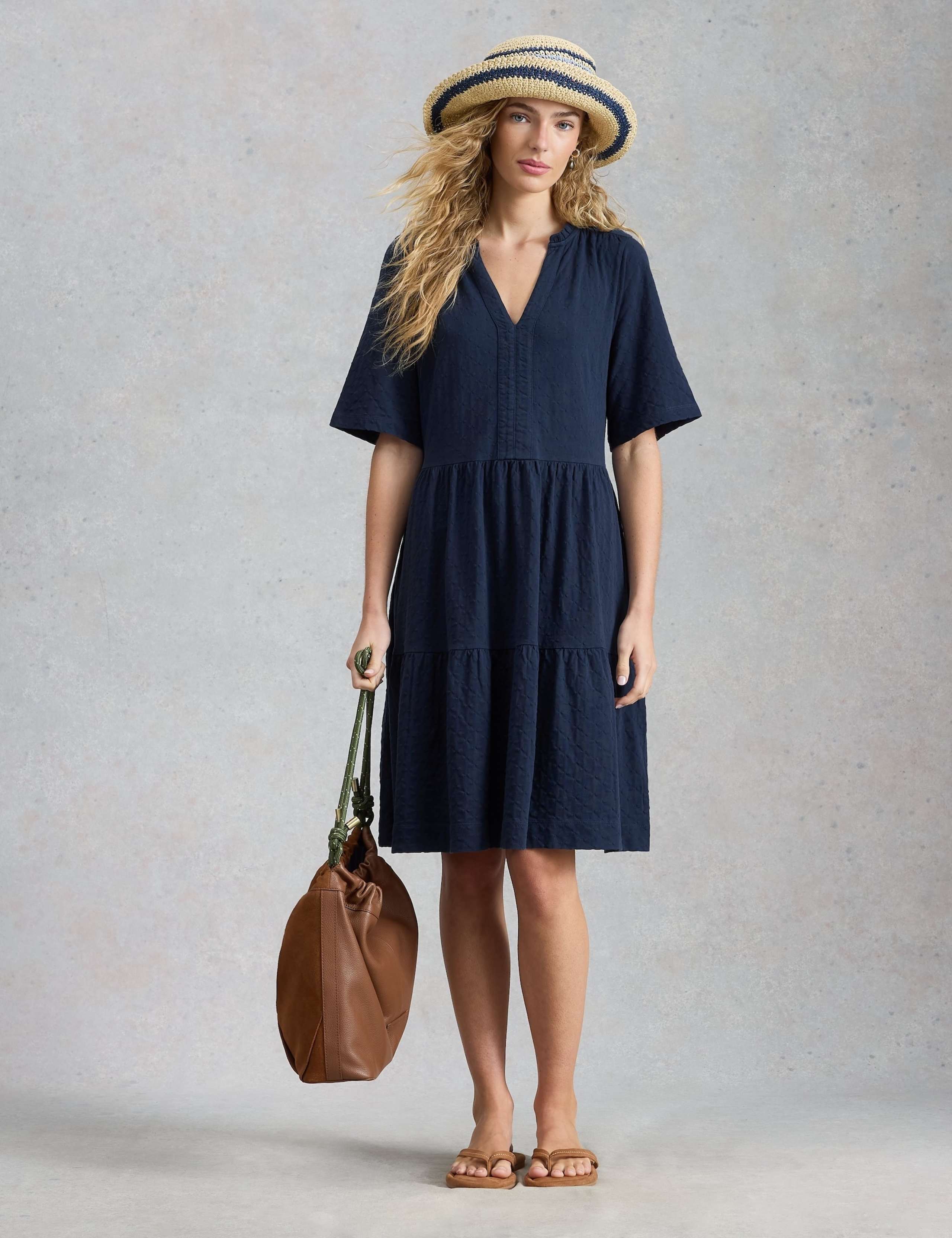 Pure Cotton V-Neck Knee Length Tiered Dress 3 of 6
