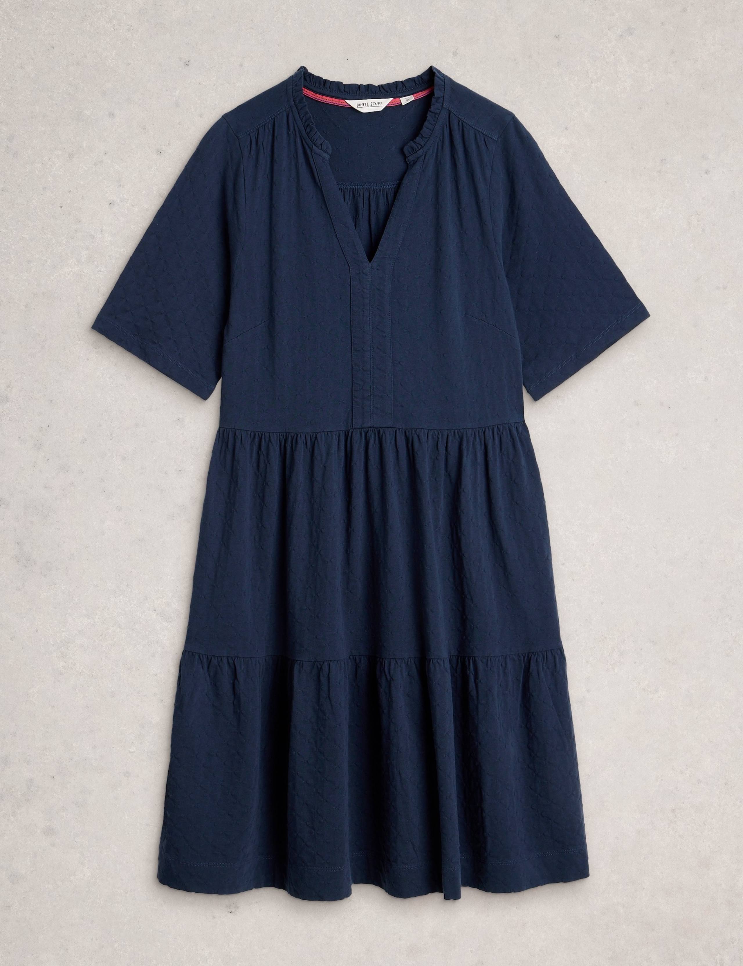 Pure Cotton V-Neck Knee Length Tiered Dress 2 of 6
