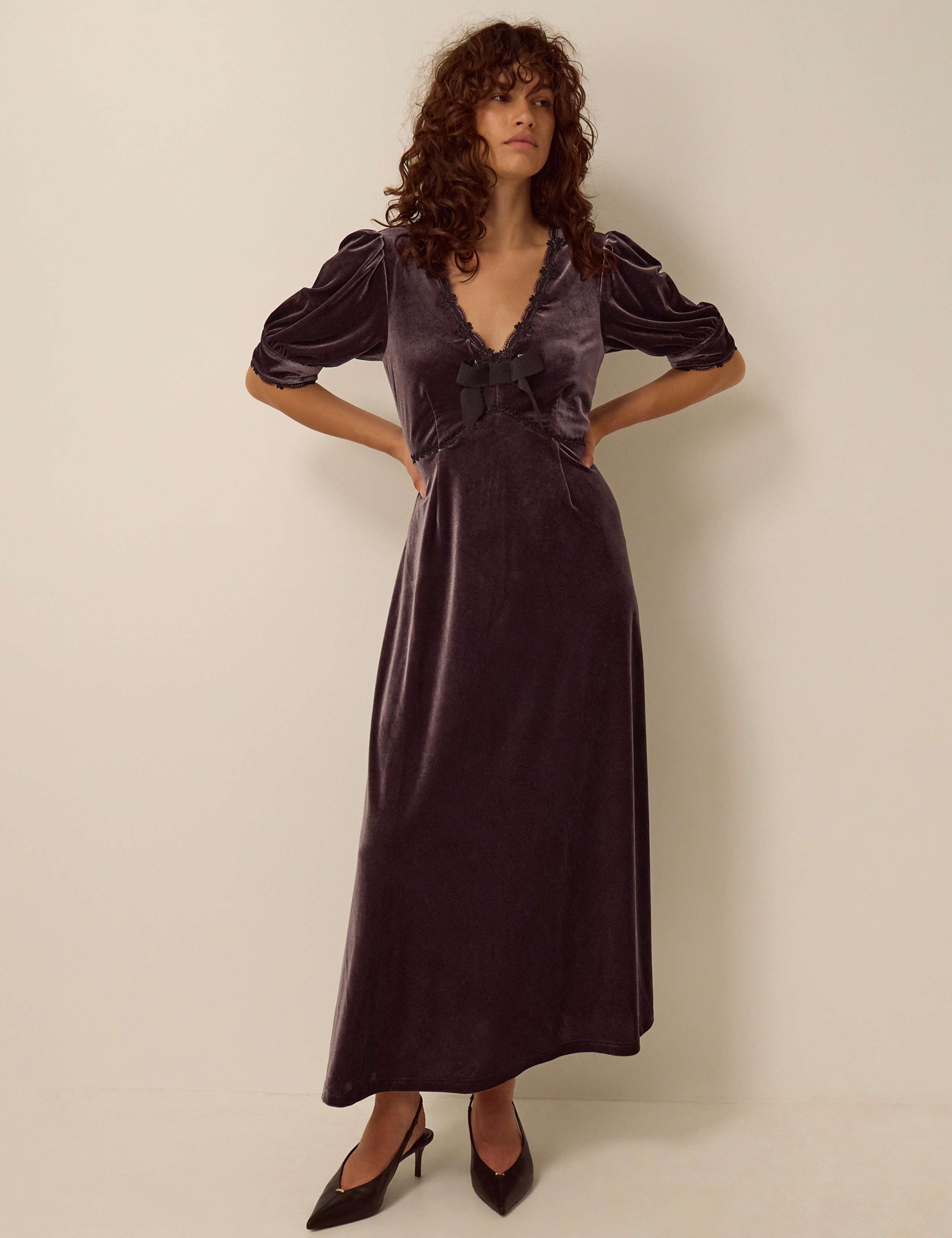 Velvet V Neck Zip Up Maxi Dress 1 of 4