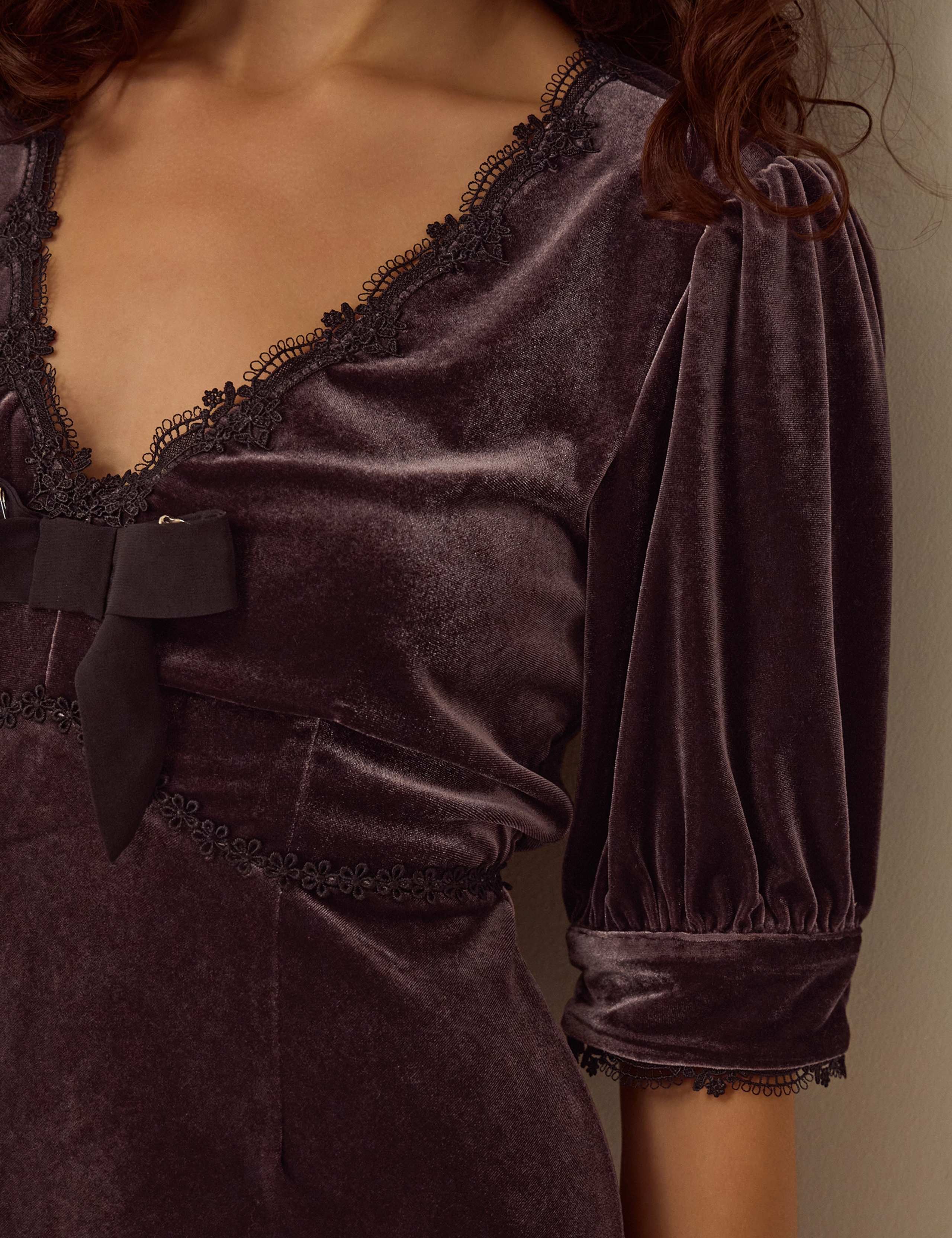 Velvet V Neck Zip Up Maxi Dress 4 of 4