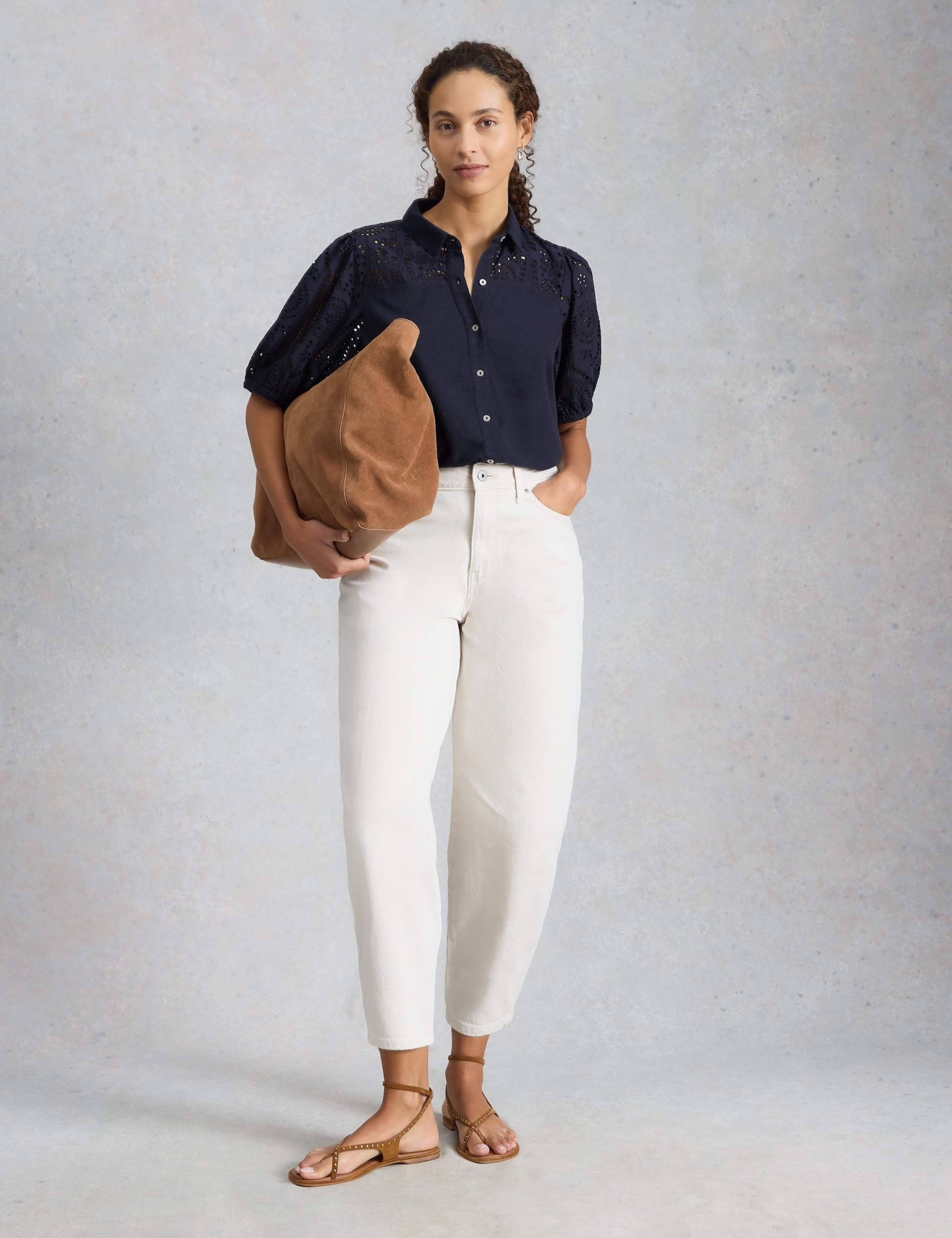 Pure Cotton Broderie Button Through Shirt 3 of 6