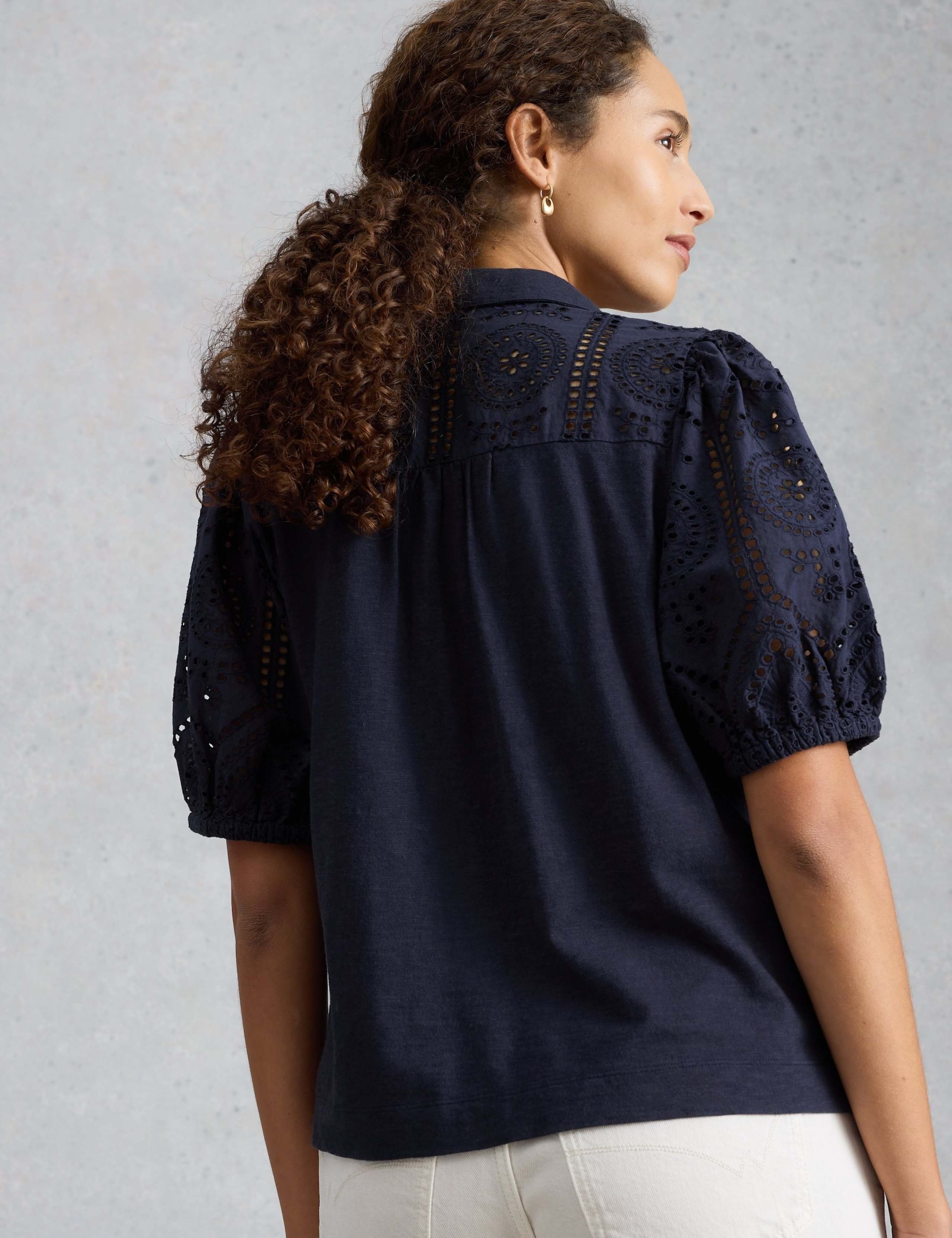 Pure Cotton Broderie Button Through Shirt 5 of 6