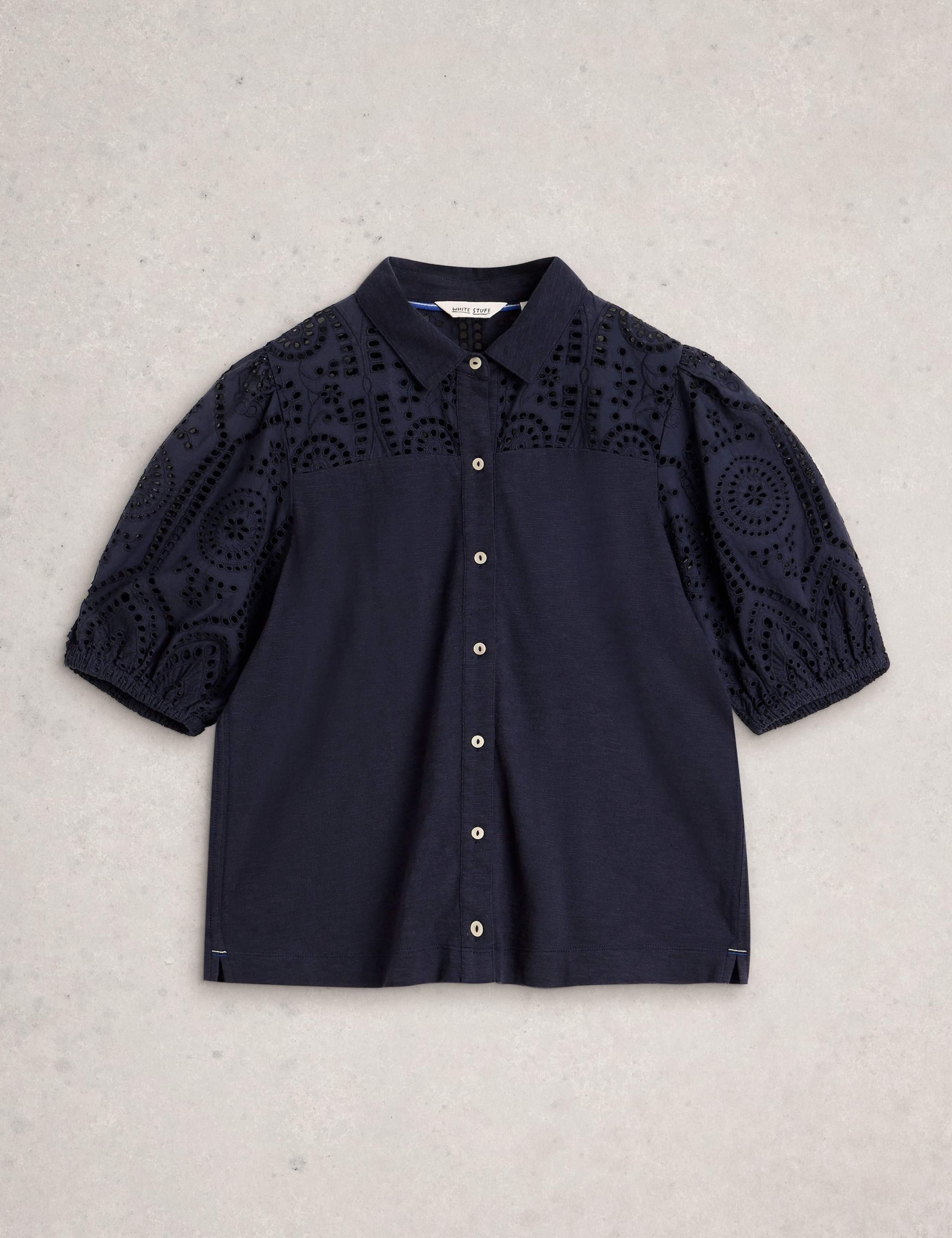 Pure Cotton Broderie Button Through Shirt 2 of 6