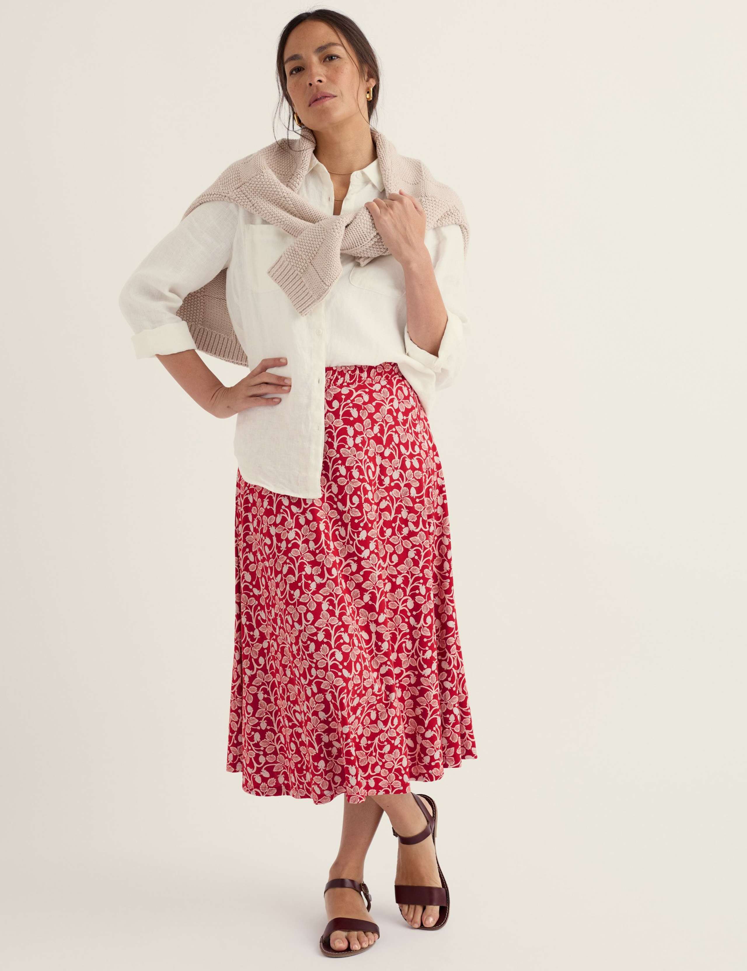 Cotton Rich Orchard Print A-Line Midi Skirt 1 of 5