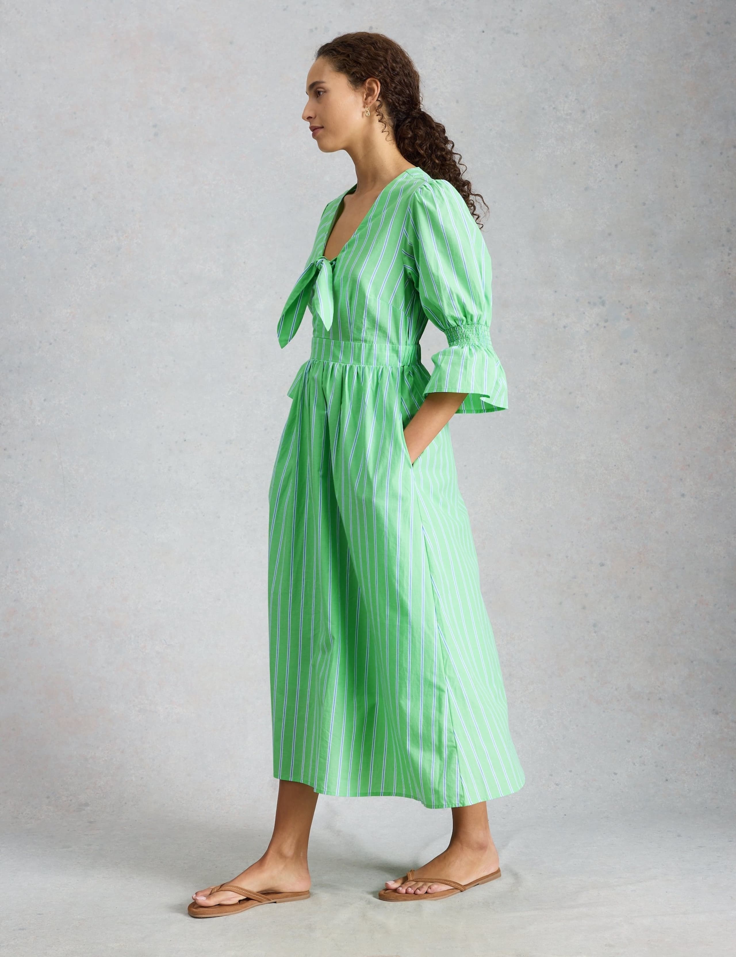 Pure Cotton Striped Midaxi Shirred Dress 3 of 6