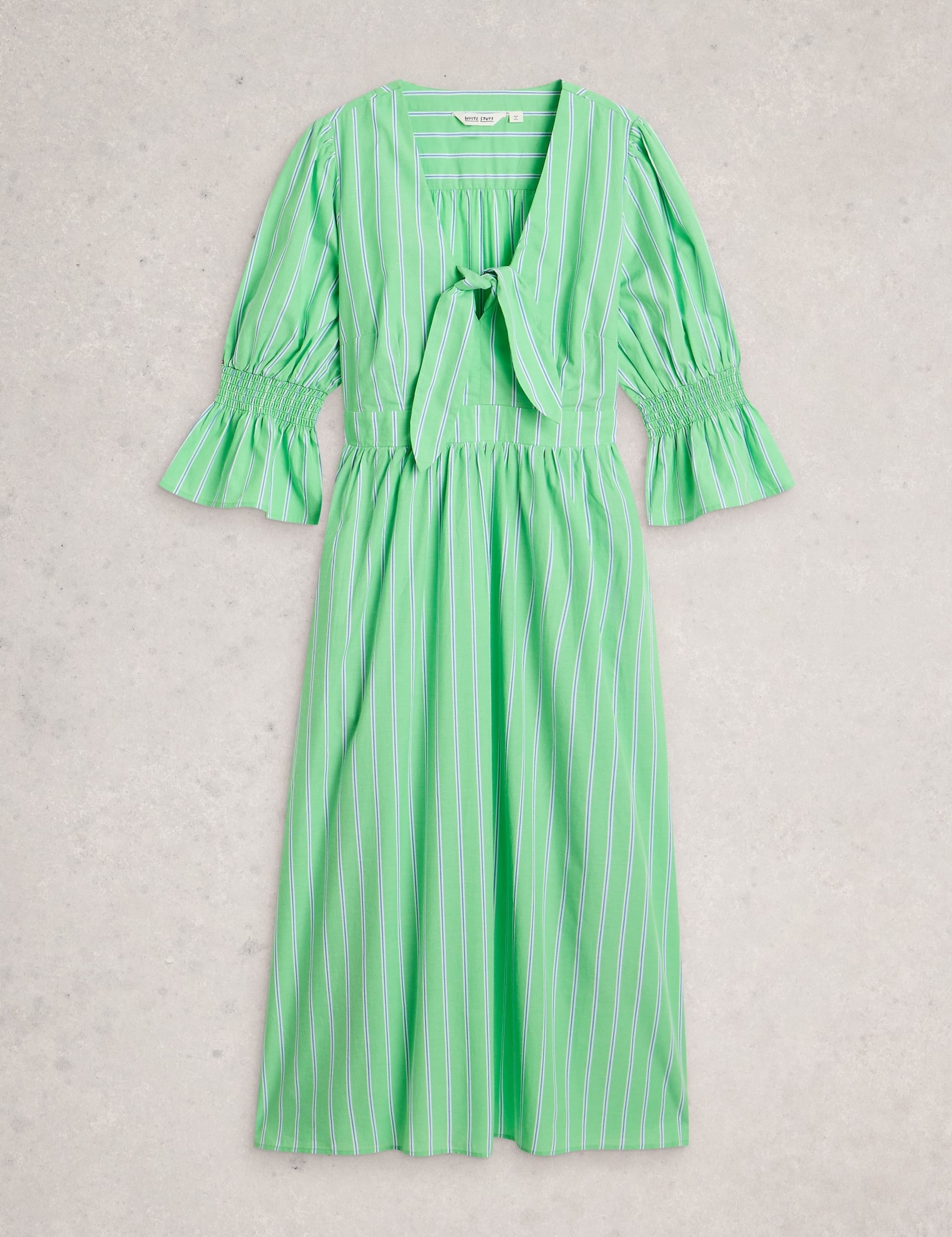 Pure Cotton Striped Midaxi Shirred Dress 2 of 6