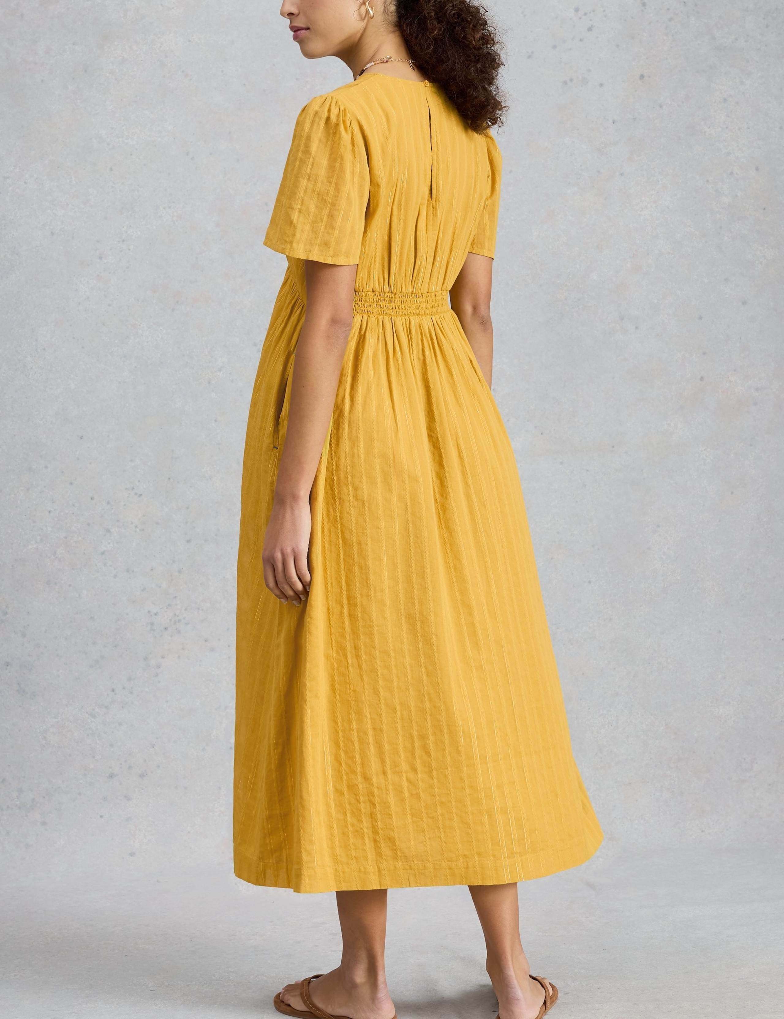 Pure Cotton Textured V-Neck Midi Waisted Dress 5 of 6