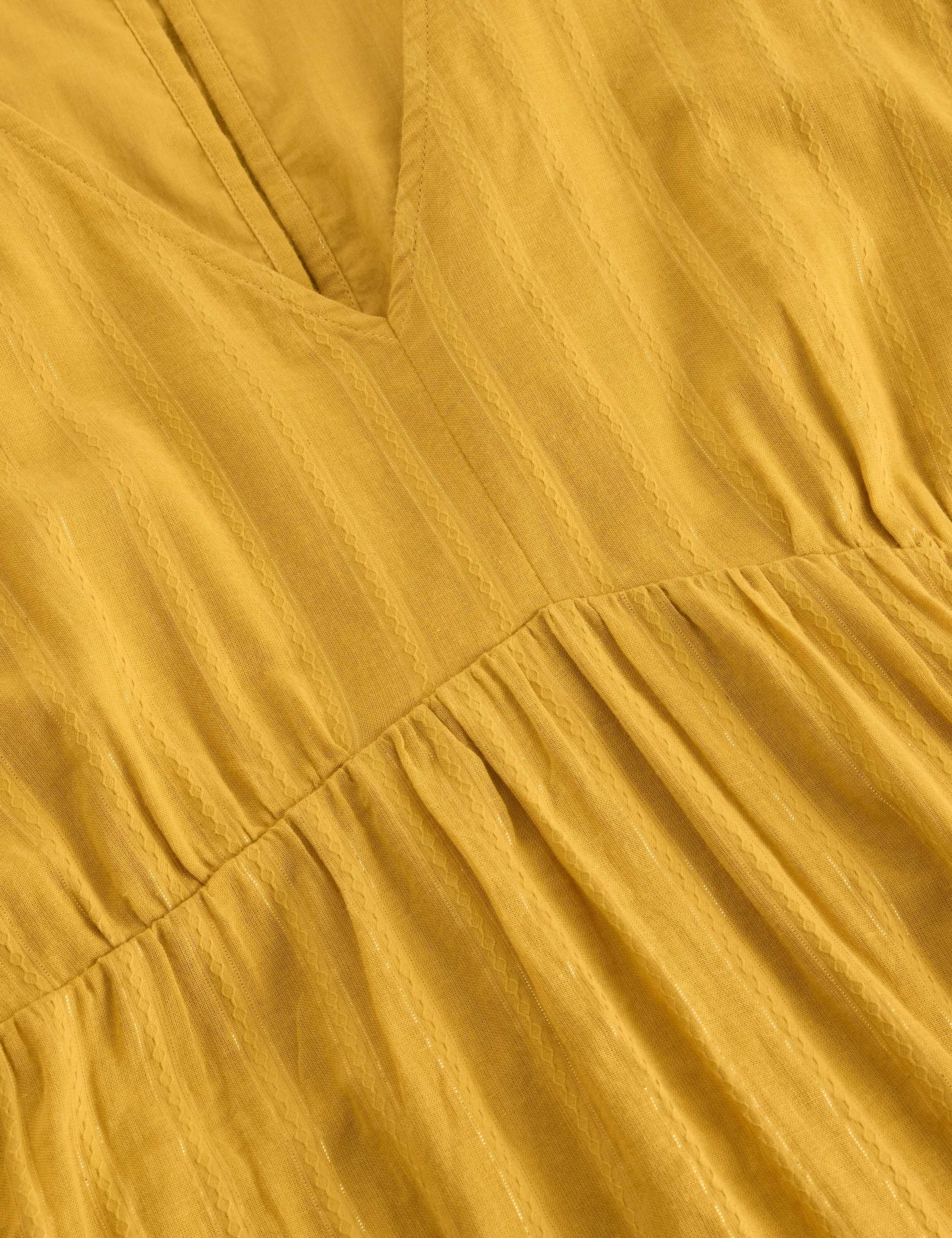 Pure Cotton Textured V-Neck Midi Waisted Dress 6 of 6