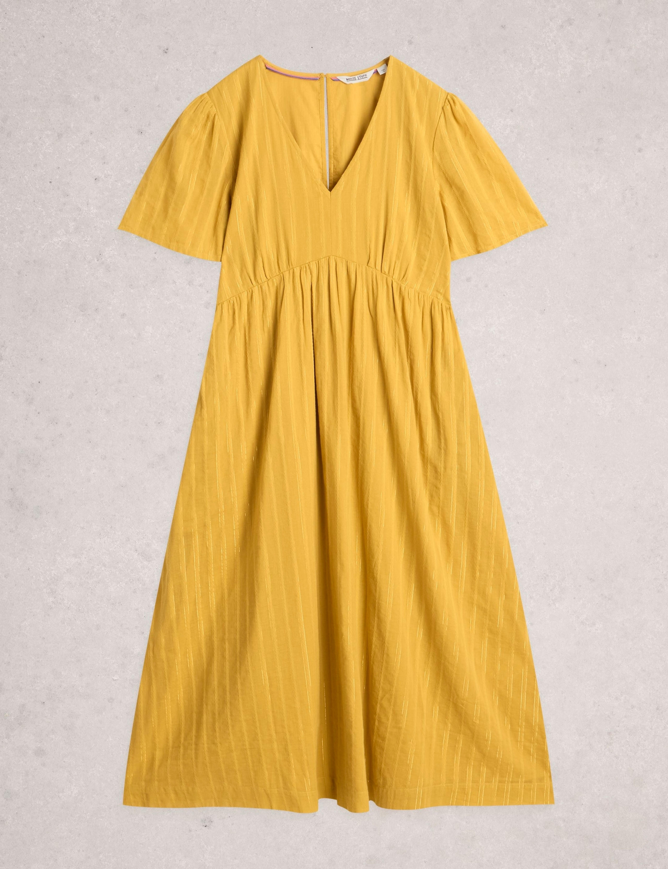 Pure Cotton Textured V-Neck Midi Waisted Dress 2 of 6