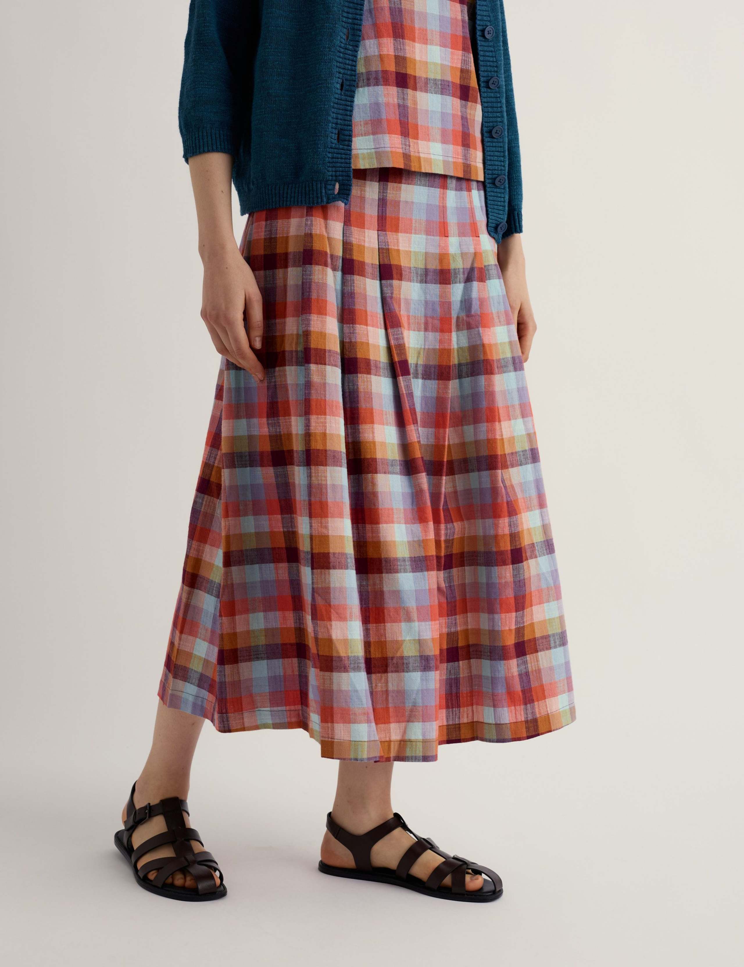 Pure Cotton Checked A-Line Midi Skirt 3 of 5