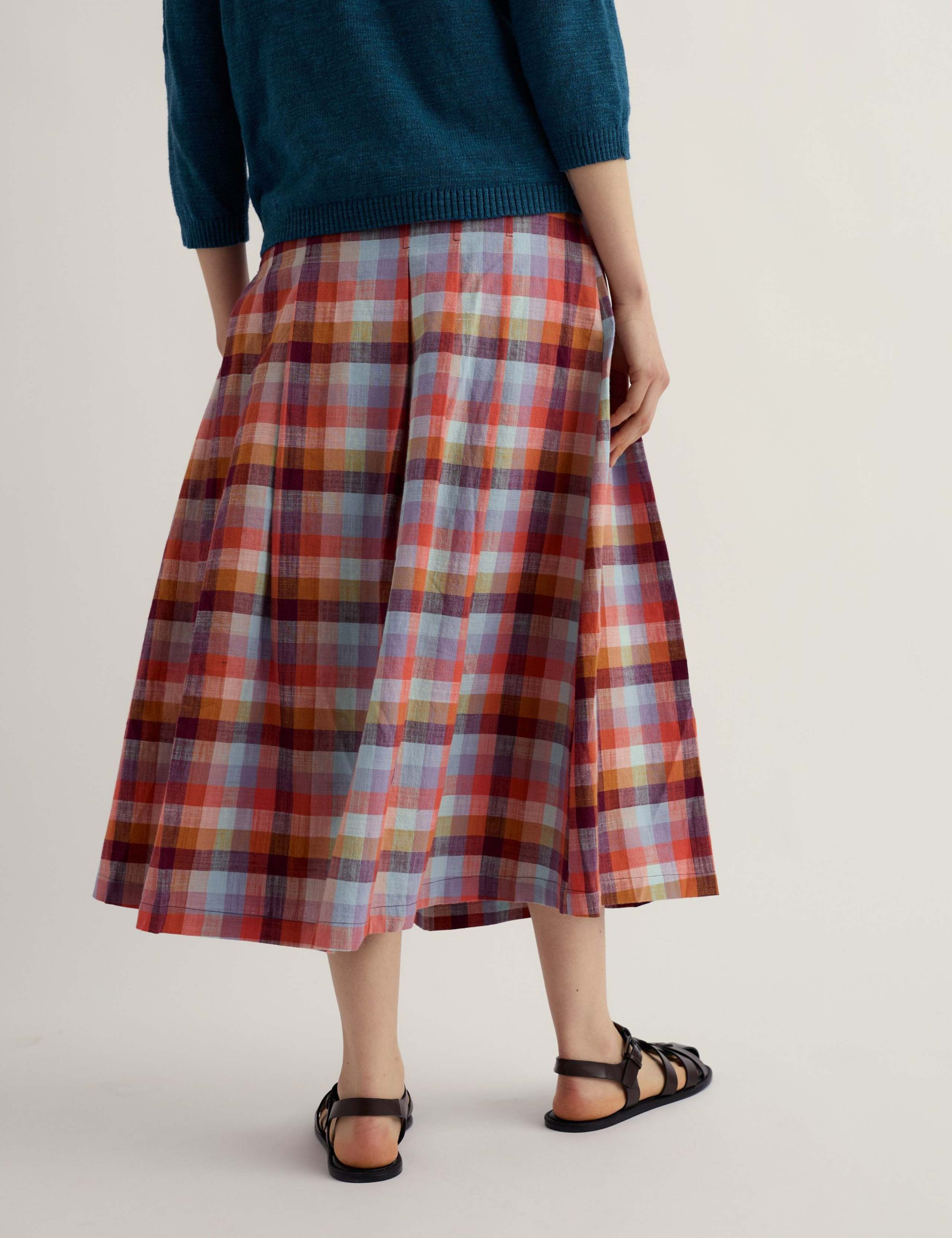 Pure Cotton Checked A-Line Midi Skirt 4 of 5