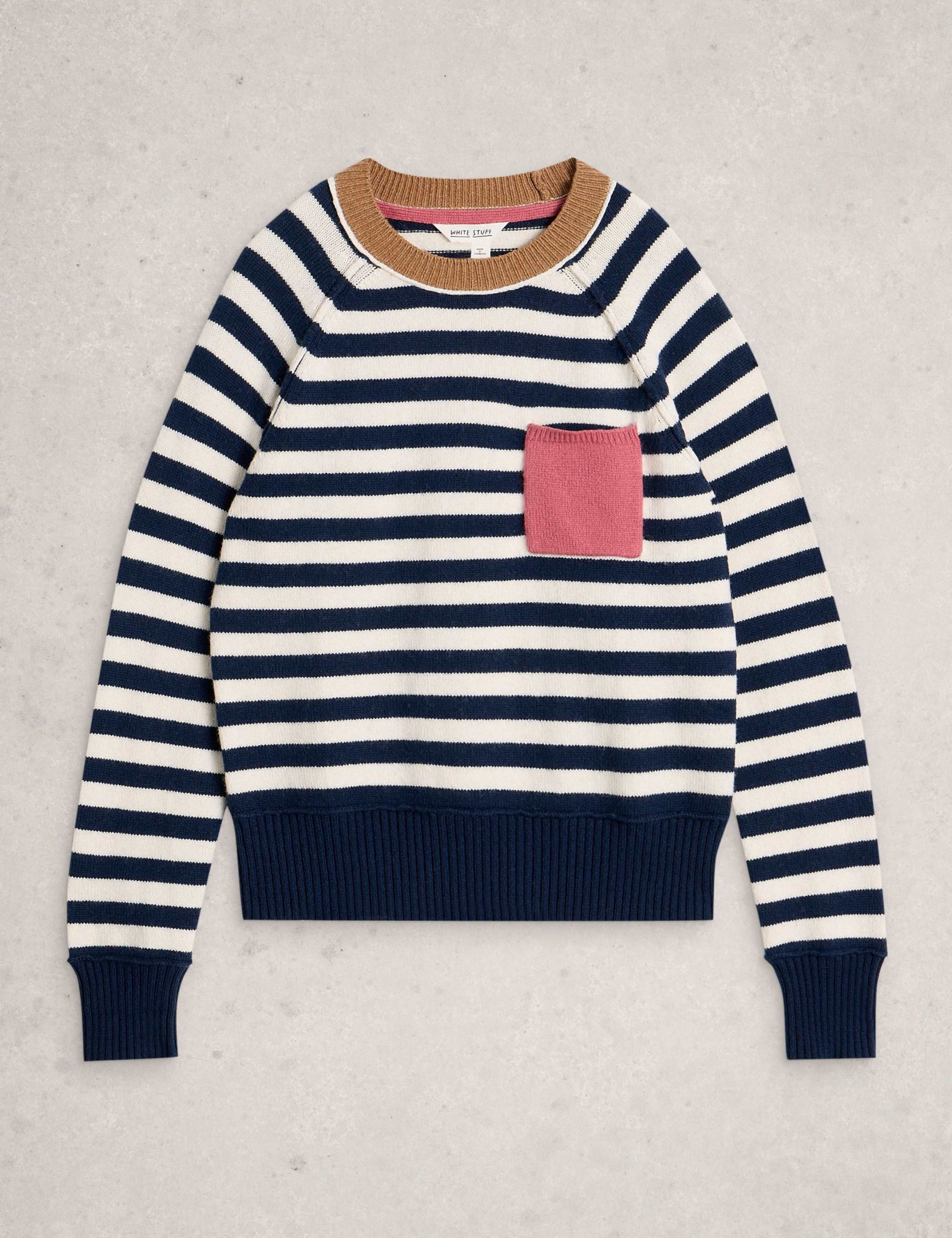 Cotton Rich Striped Jumper with Wool 2 of 6