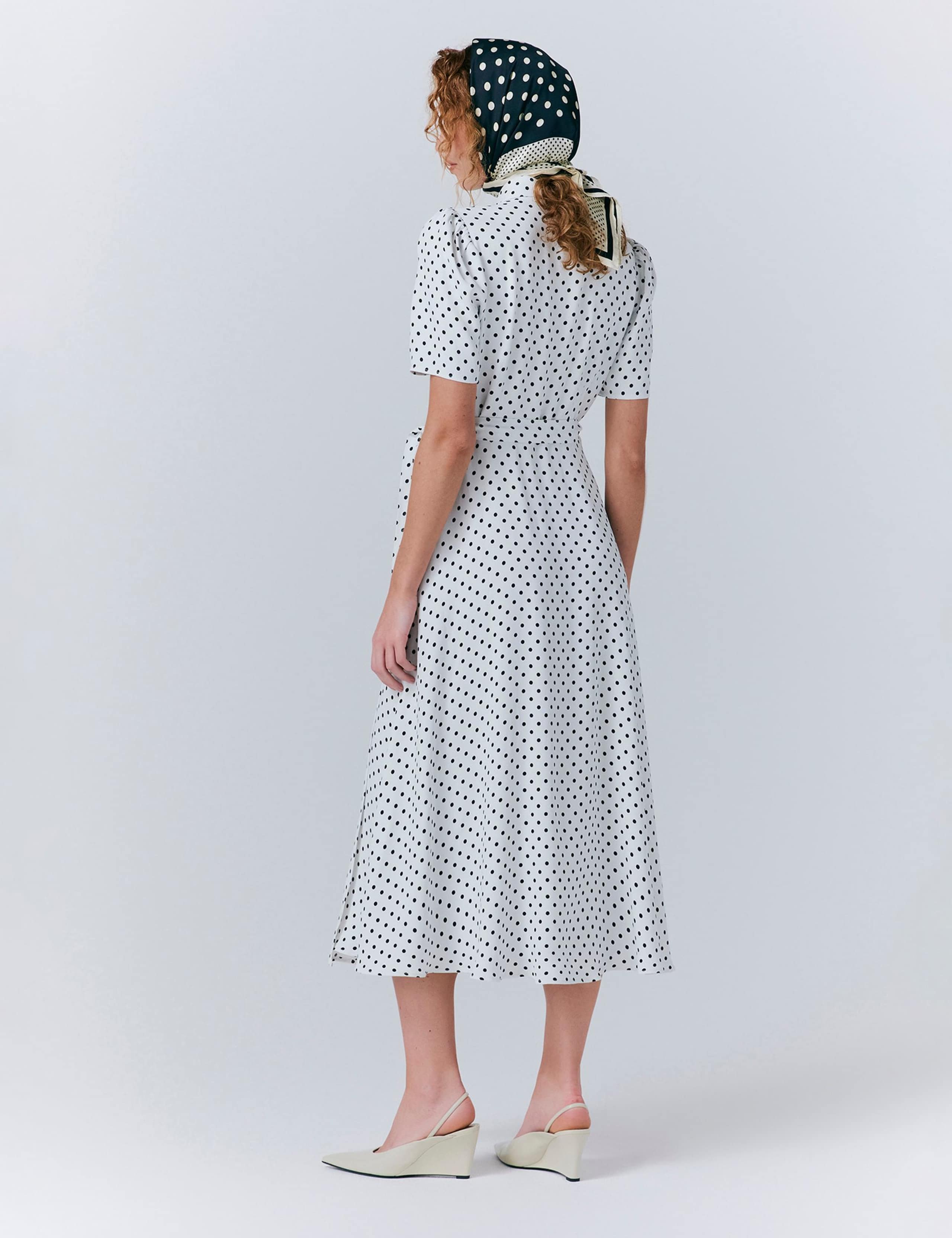 Crepe Polka Dot Midi Wrap Tea Dress 2 of 5