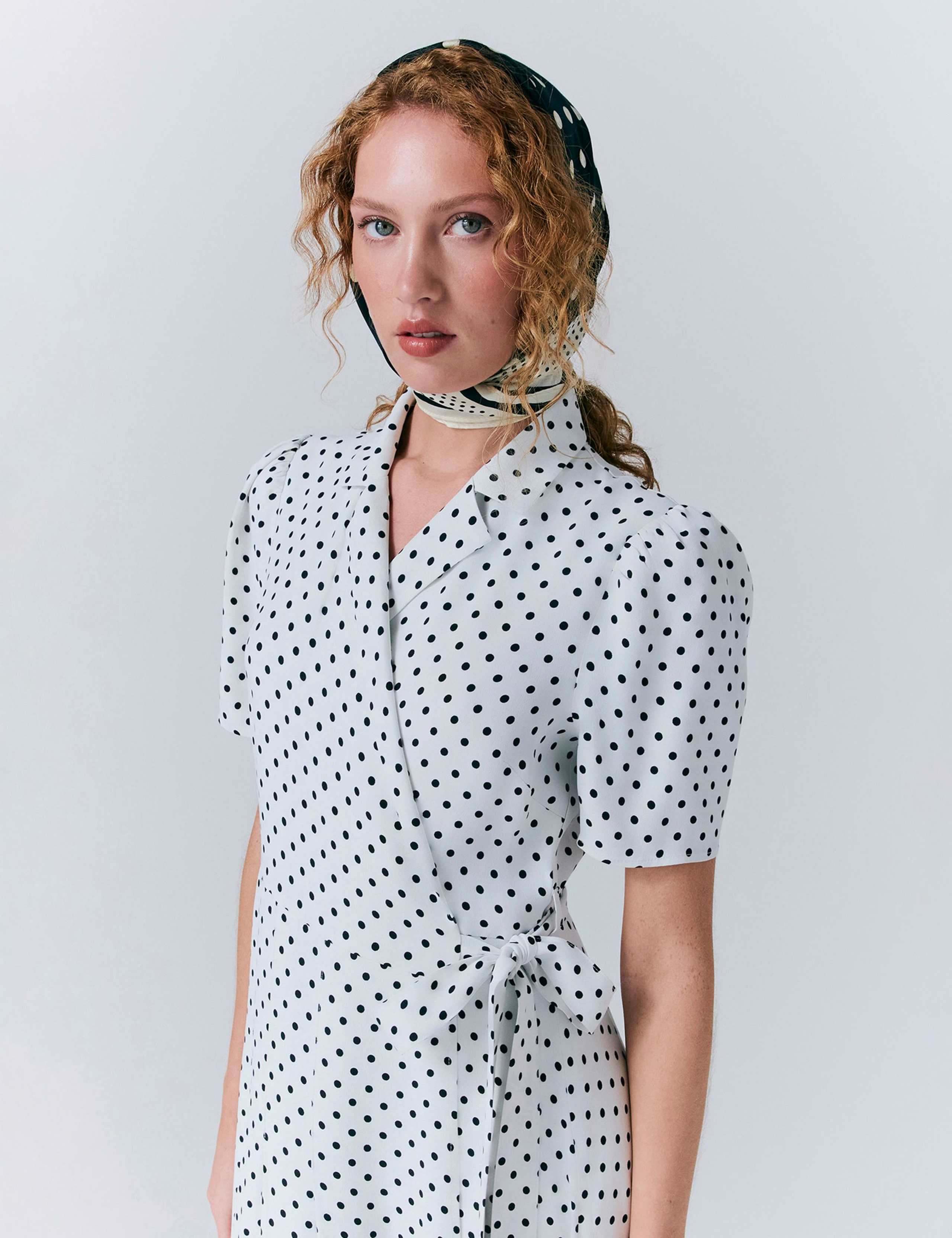 Crepe Polka Dot Midi Wrap Tea Dress 3 of 5