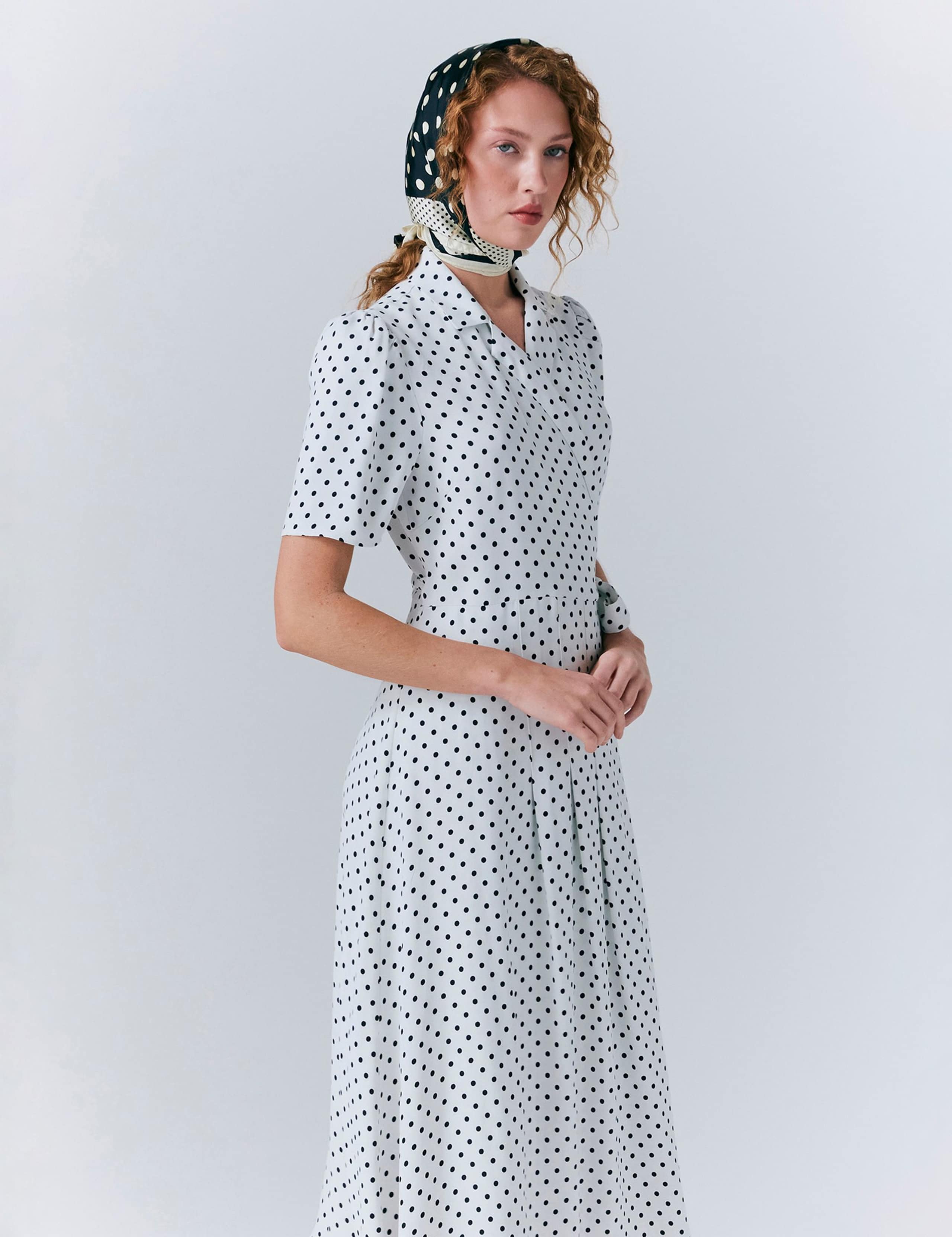Crepe Polka Dot Midi Wrap Tea Dress 4 of 5