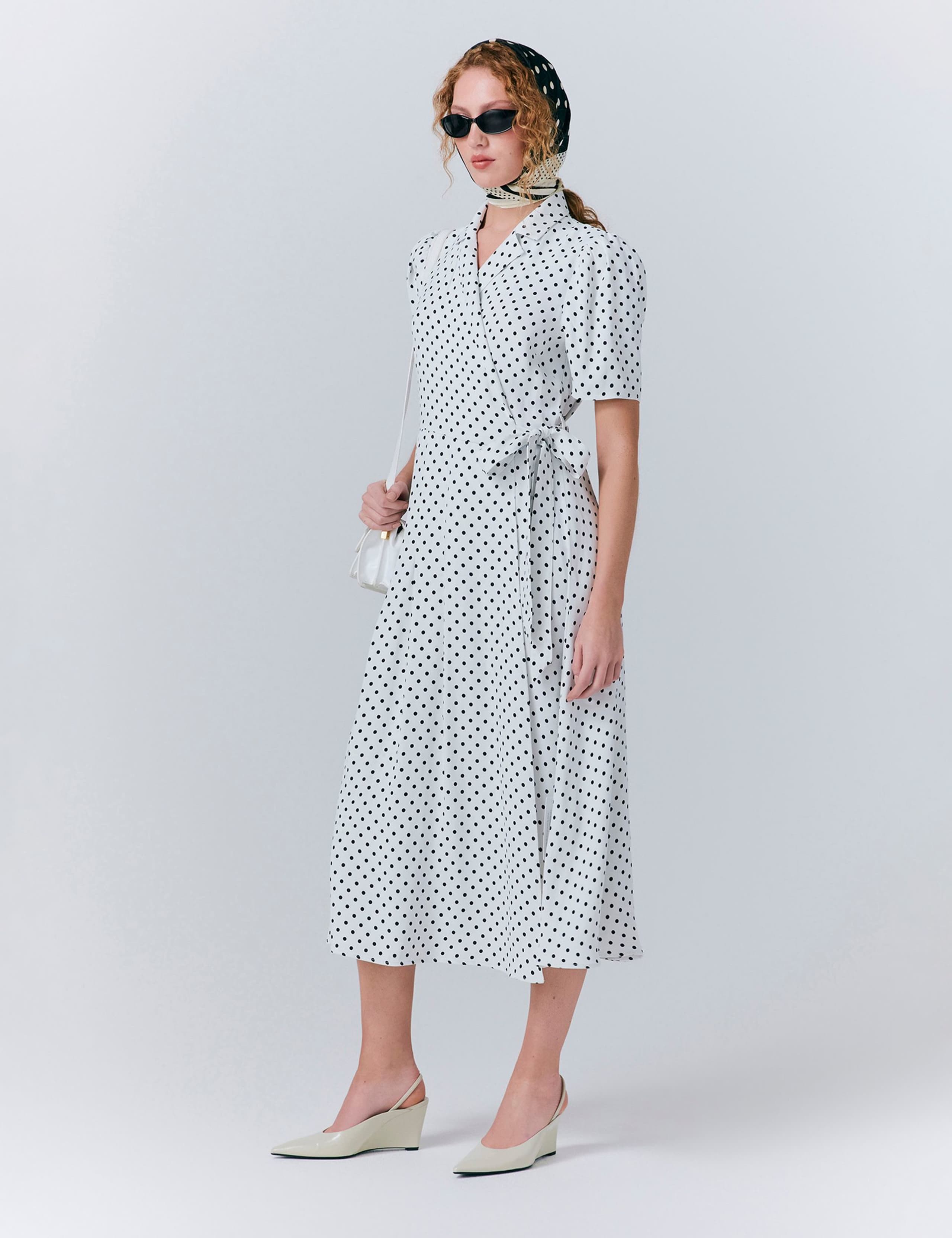 Crepe Polka Dot Midi Wrap Tea Dress 5 of 5