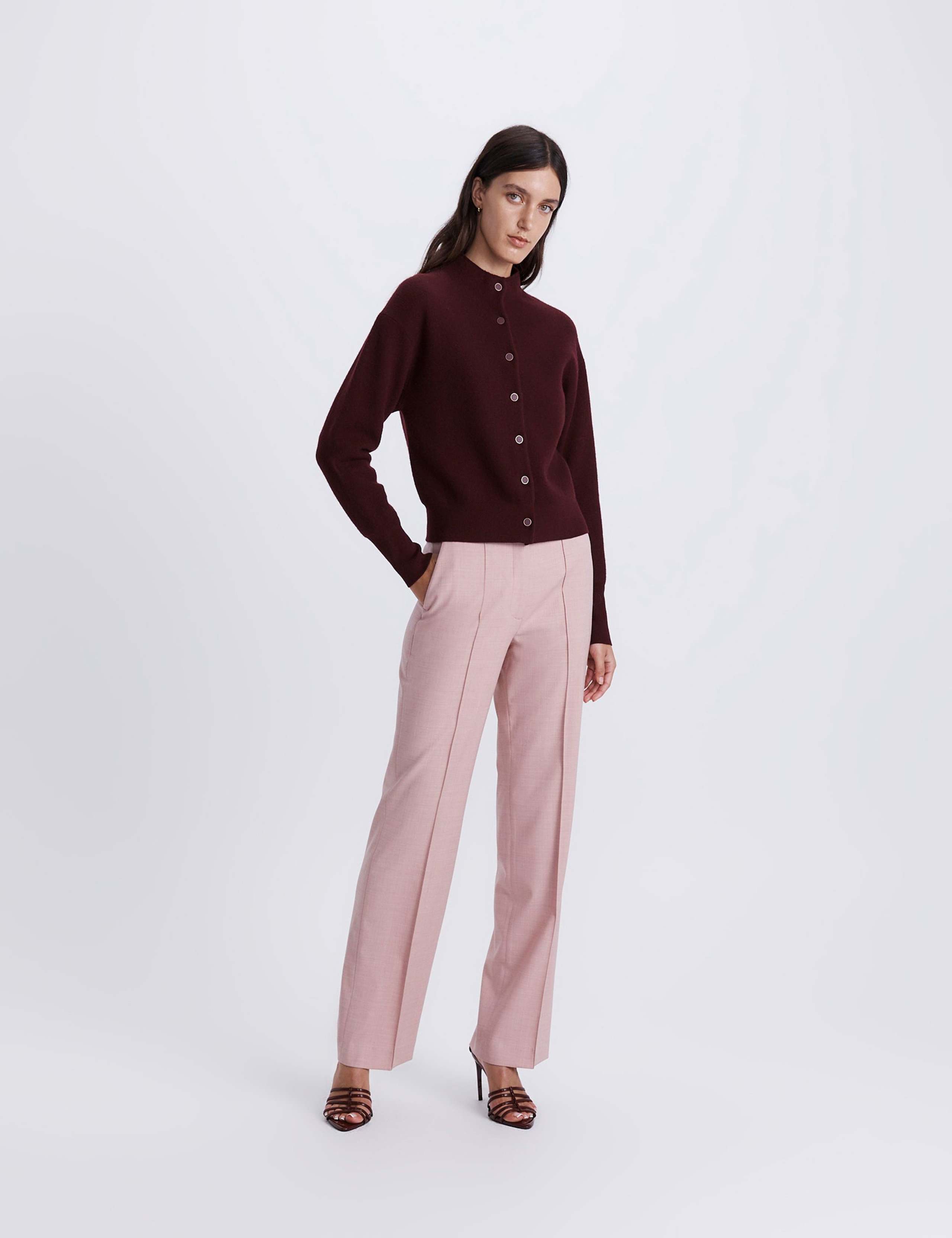 Boiled Wool Rich Crew Neck Button Front Cardigan 6 of 7