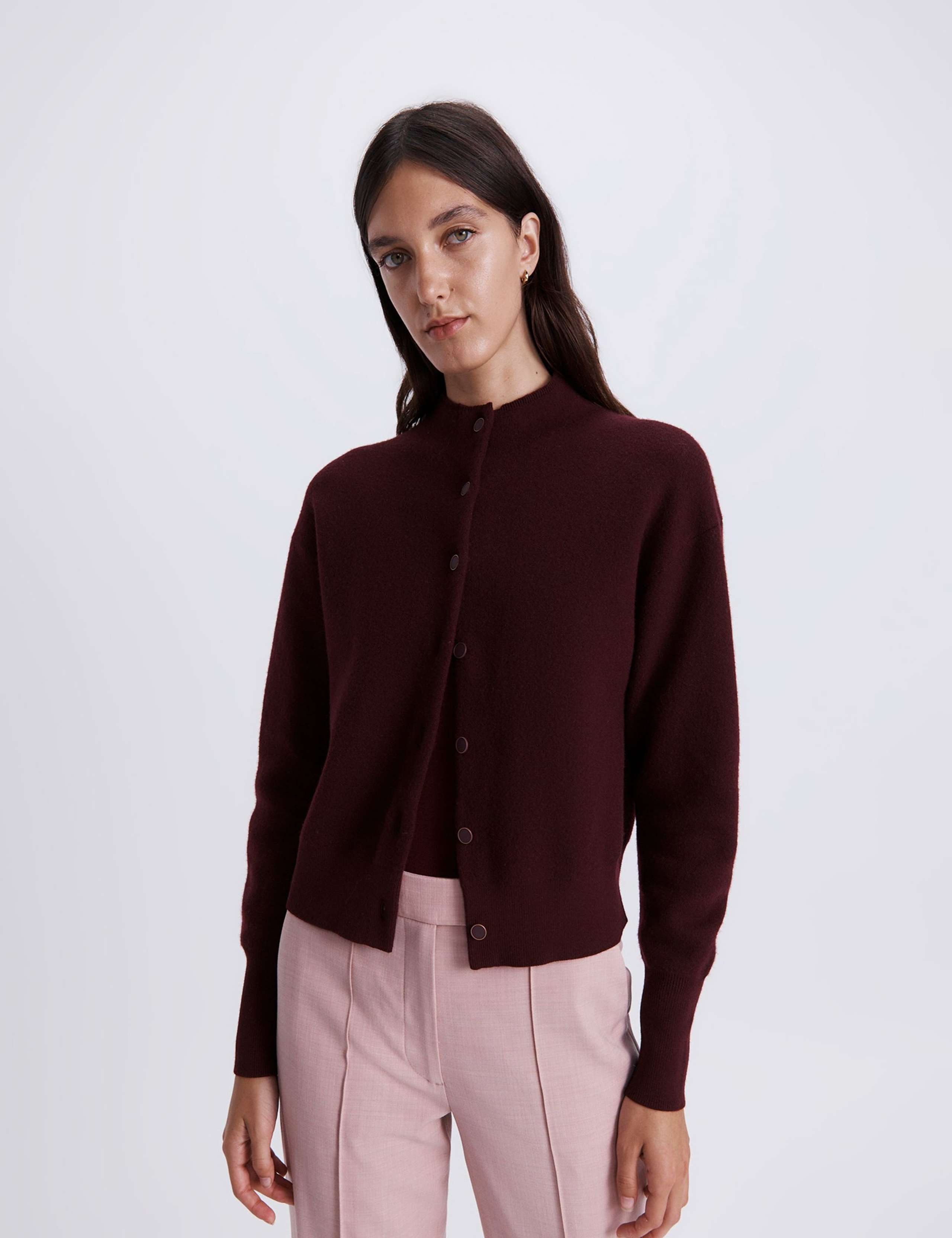 Boiled Wool Rich Crew Neck Button Front Cardigan 7 of 7