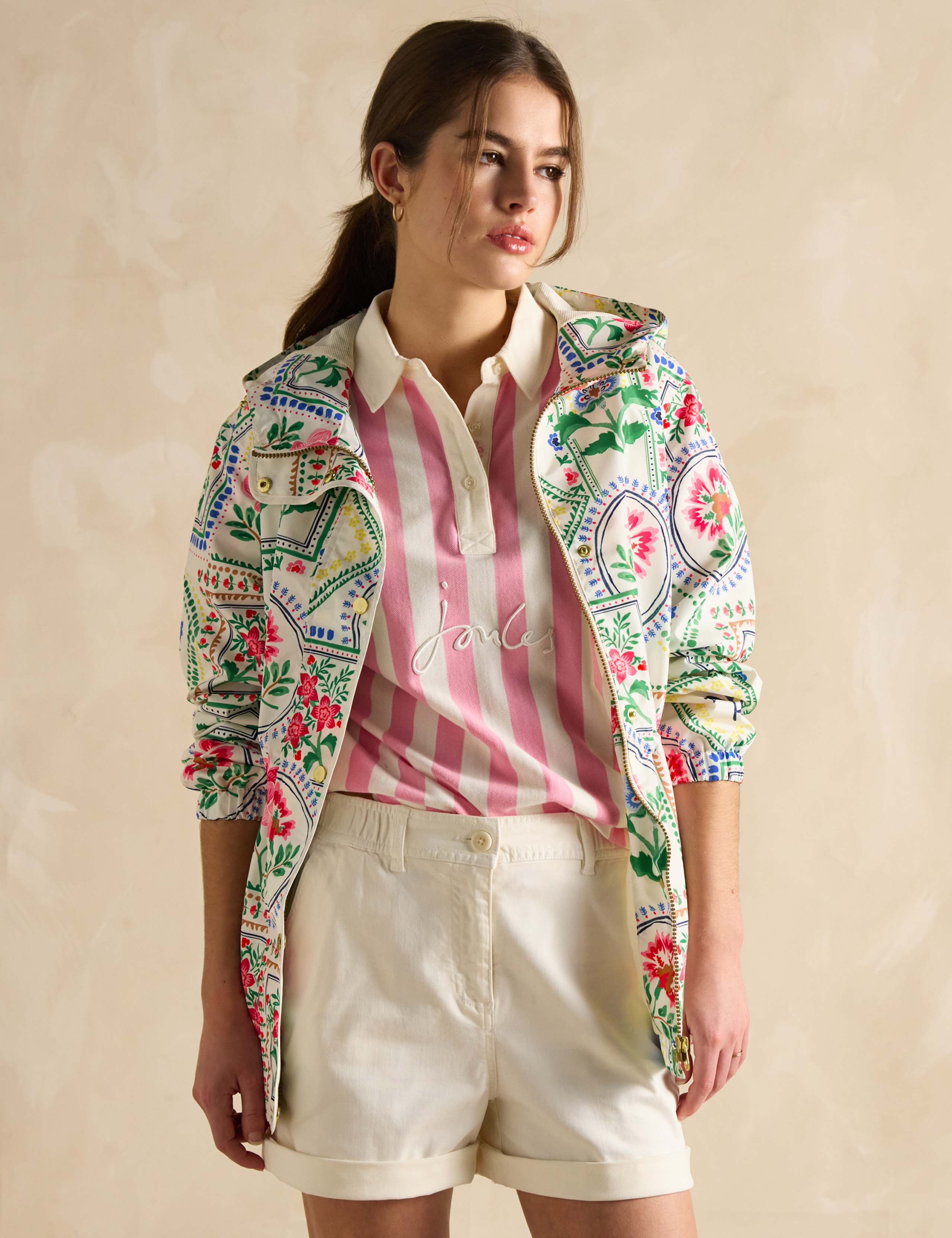 Waterproof Floral Hooded Short Raincoat 2 of 6