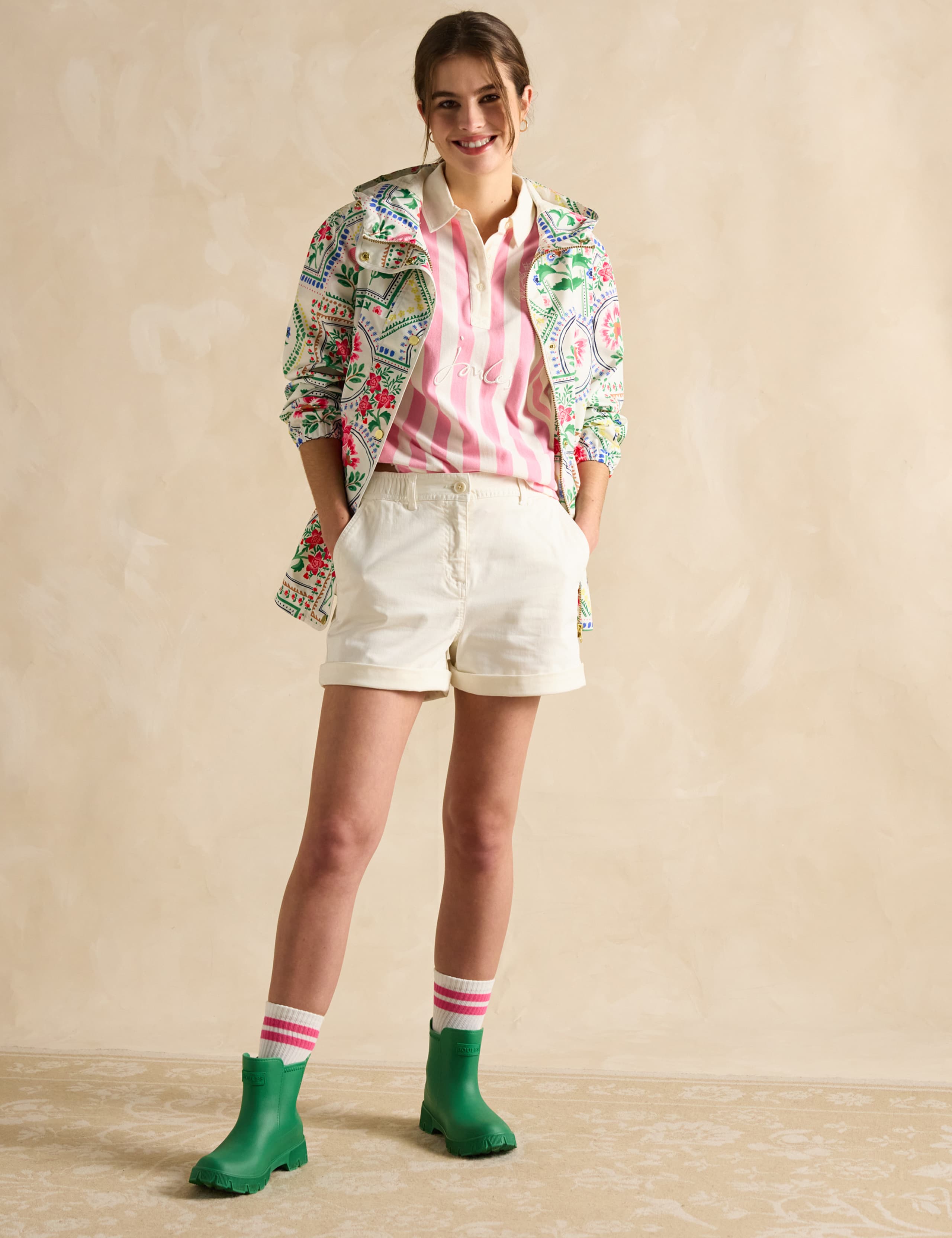 Waterproof Floral Hooded Short Raincoat 3 of 6