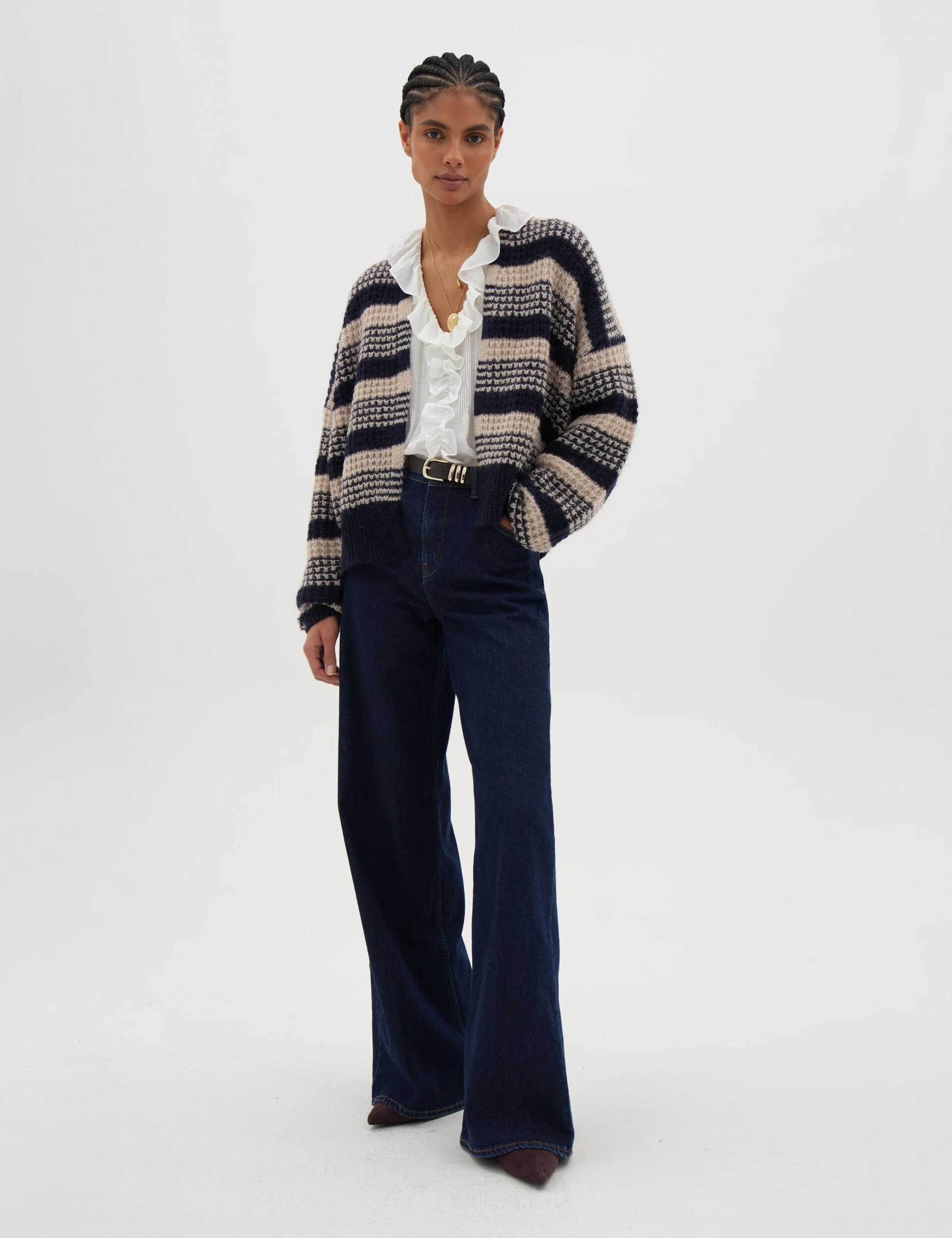 Skye Wool Blend Striped Relaxed Cardigan 3 of 6